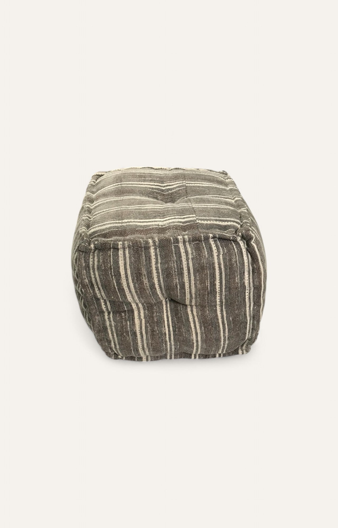 Handwoven Dhurrie Pouf Seat in Brown and White