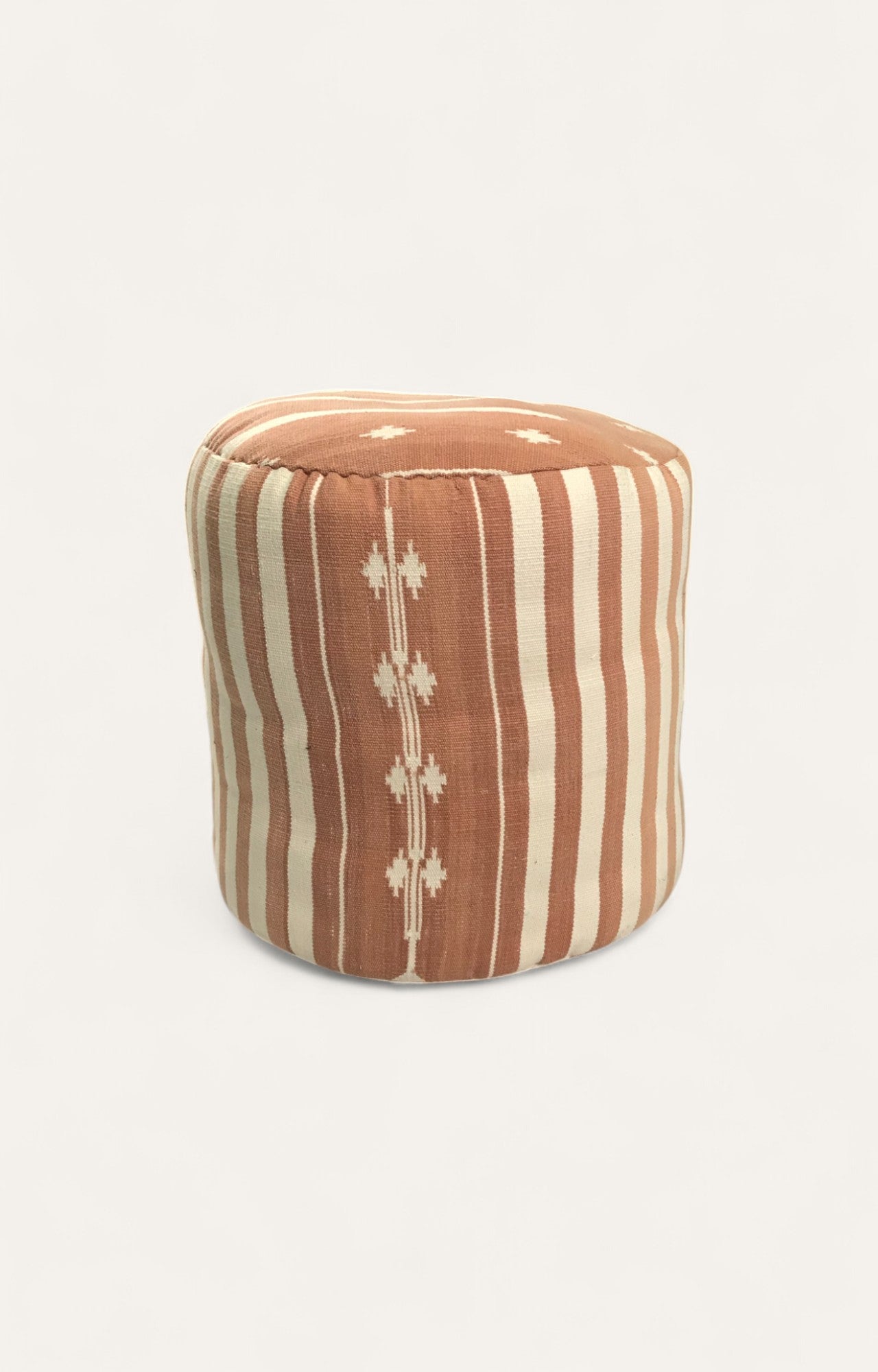 Handwoven Dhurrie Pouf Ottoman in Blush and Ivory