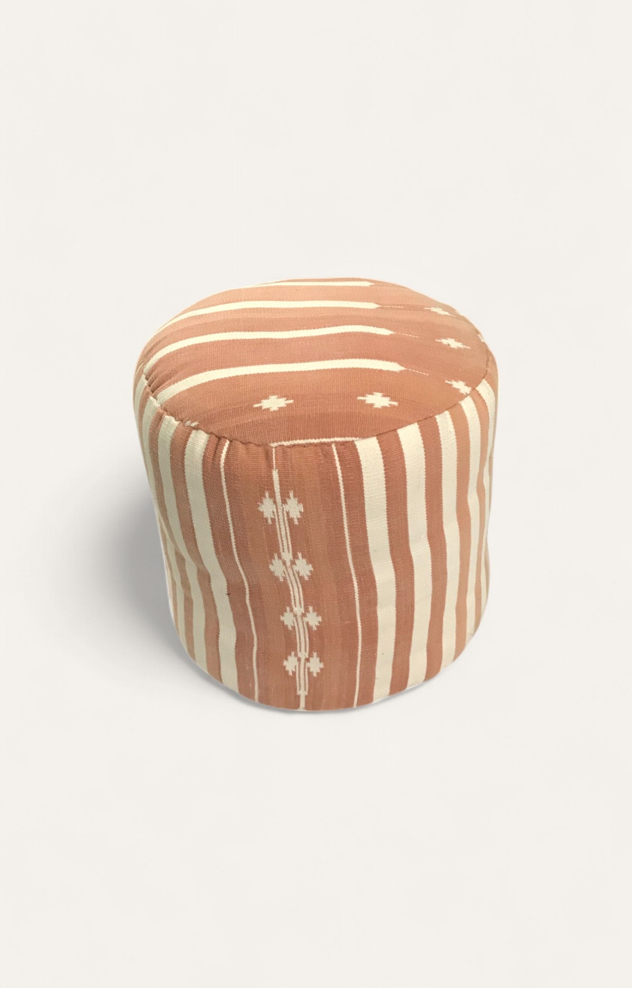 Handwoven Dhurrie Pouf Ottoman in Blush and Ivory