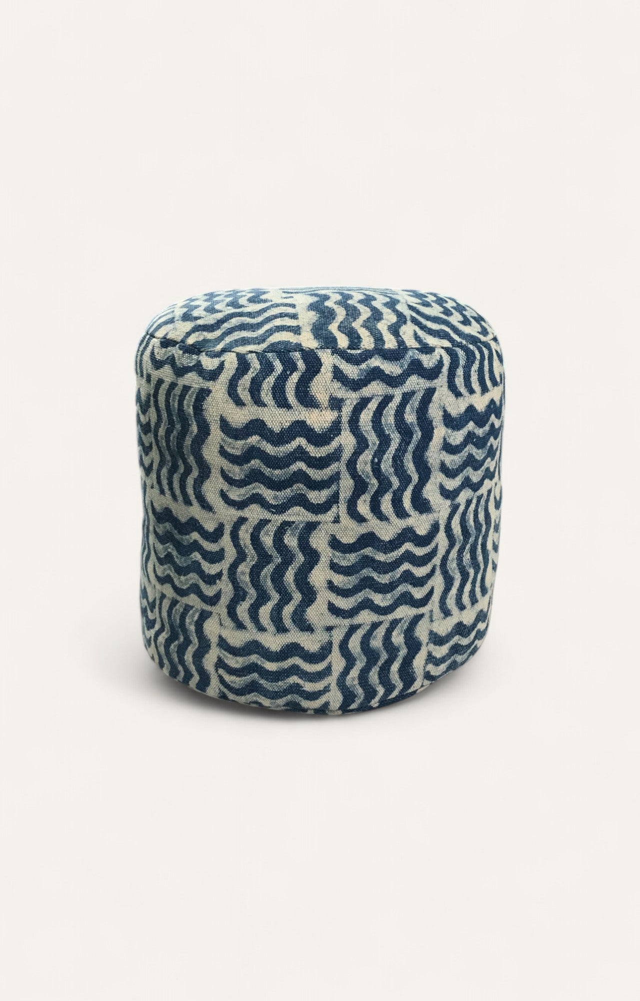 Wavy Block Print Handwoven Pouf Ottoman