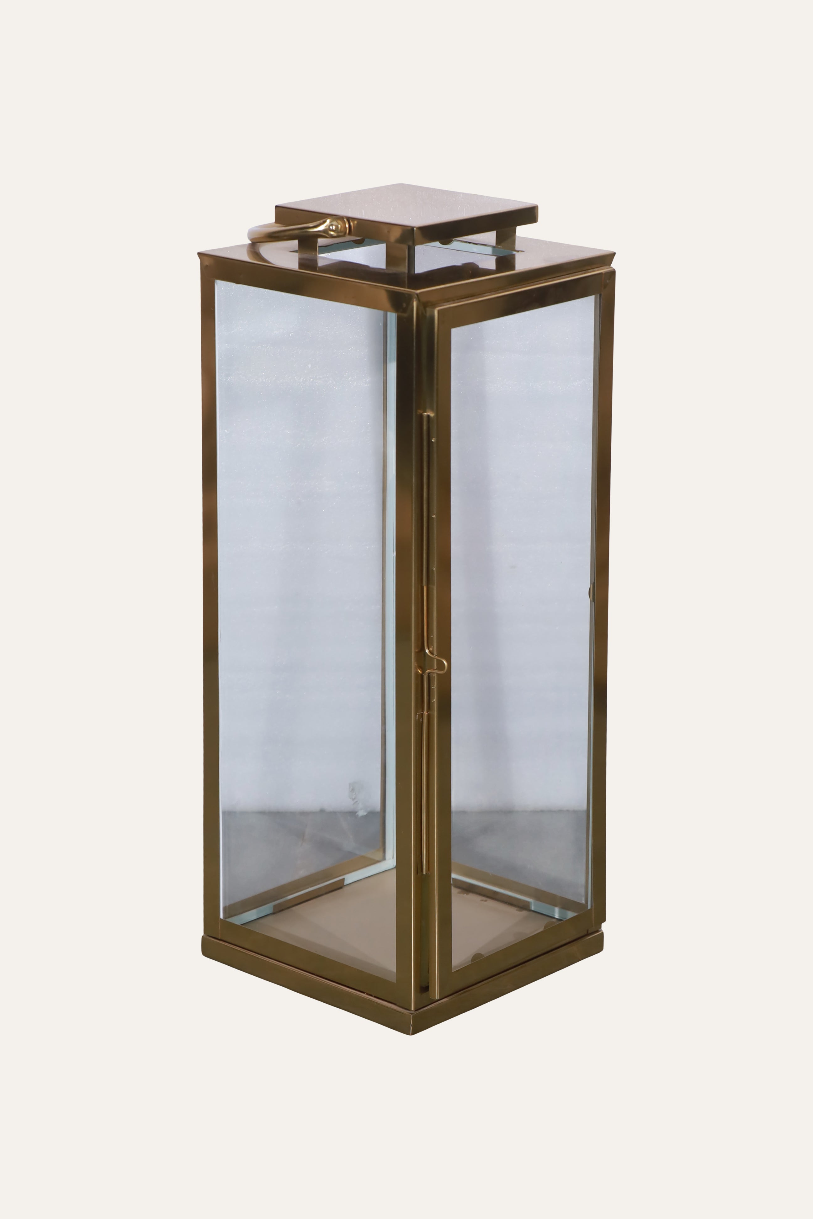 Tall Gold Toned Metal Lantern for Candle Display