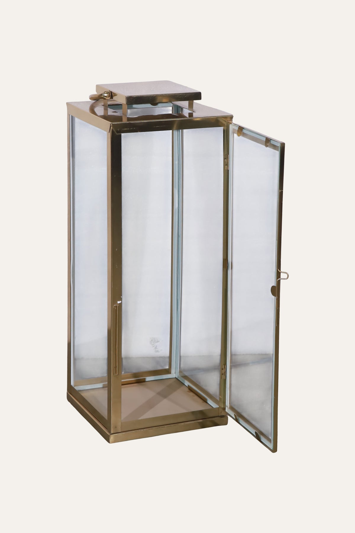 Tall Gold Toned Metal Lantern for Candle Display