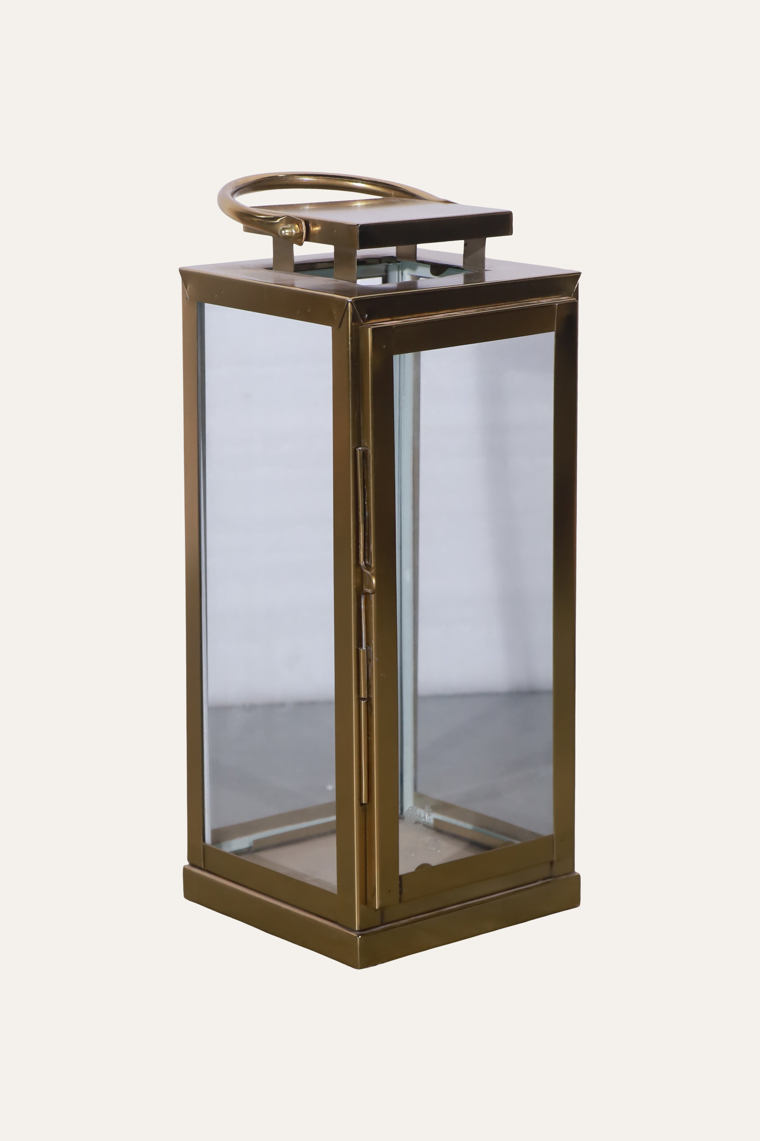 Tall Gold Toned Metal Lantern for Candle Display