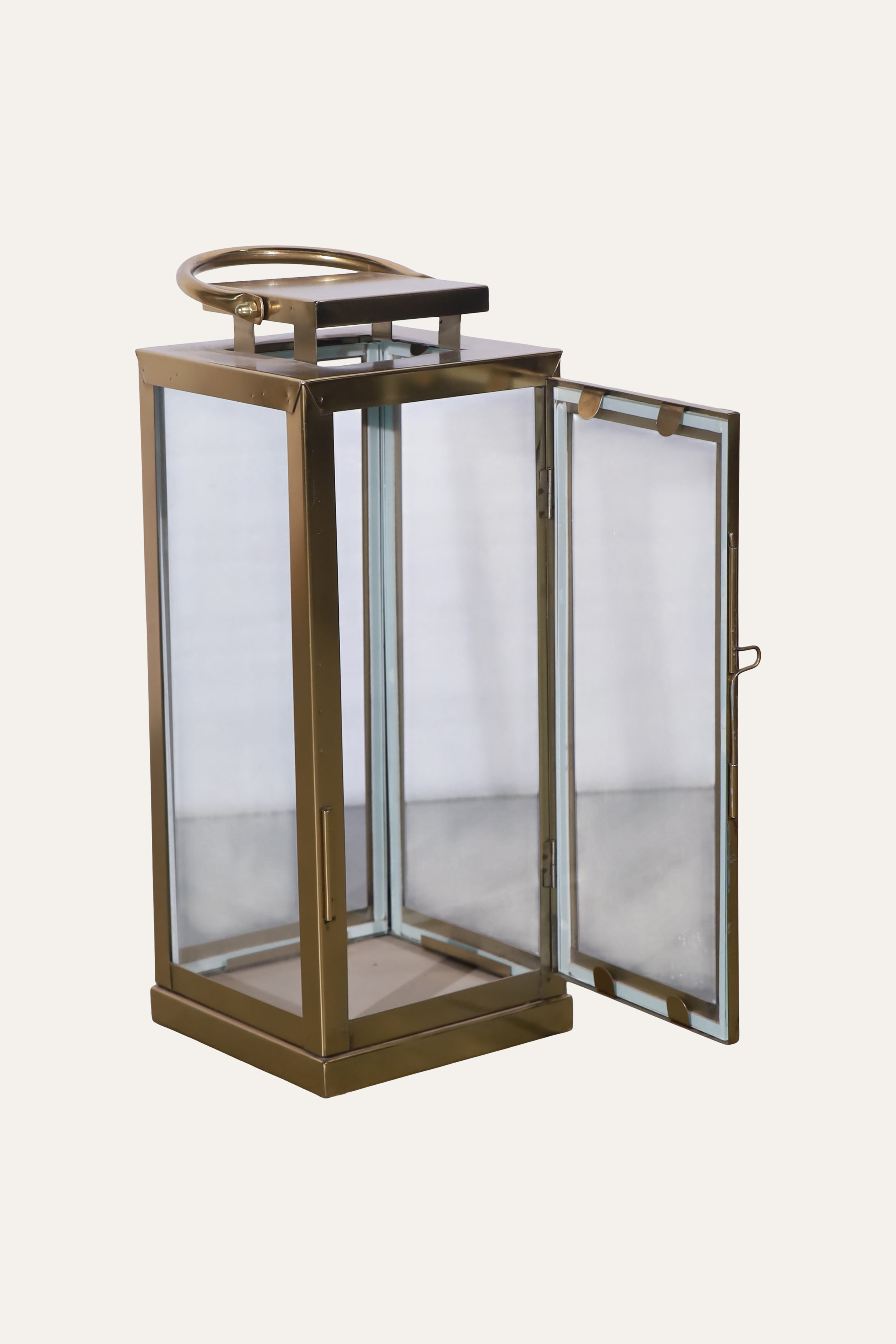 Tall Gold Toned Metal Lantern for Candle Display