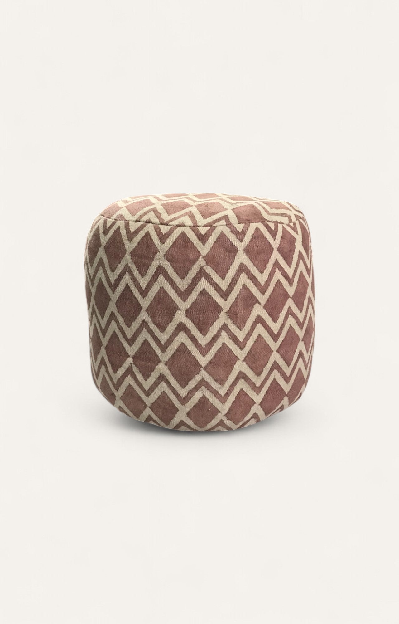 Geometric Block Print Pouf Ottoman in Blush and Ivory