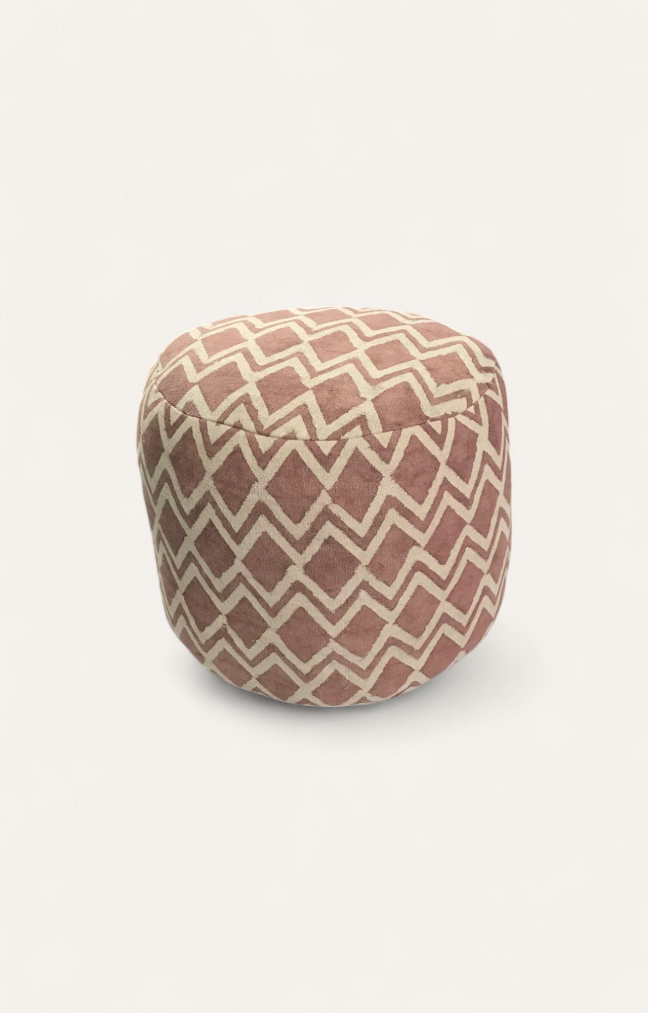 Geometric Block Print Pouf Ottoman in Blush and Ivory