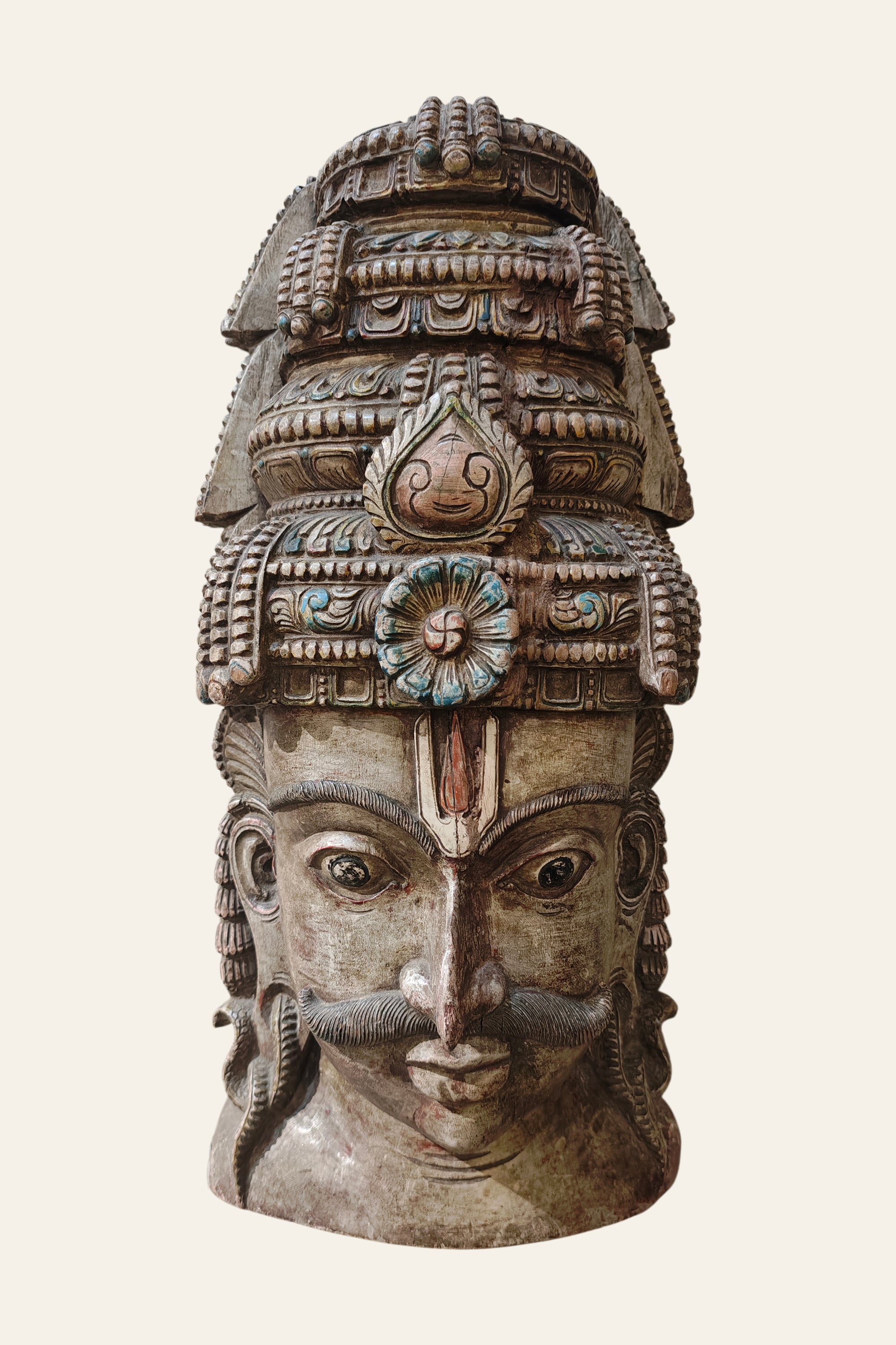Handcarved Wooden Guardian of Temples Mask Wall Hanging Decor