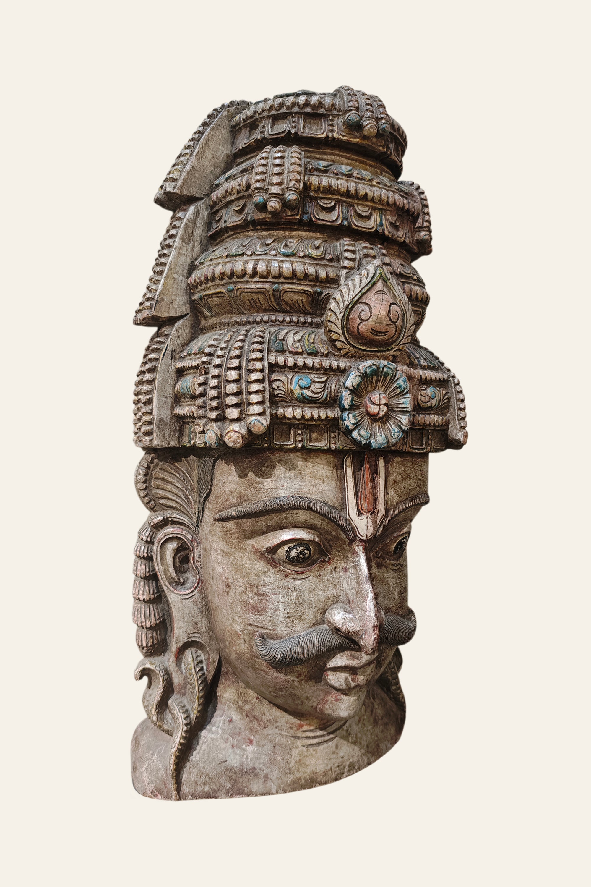 Handcarved Wooden Guardian of Temples Mask Wall Hanging Decor