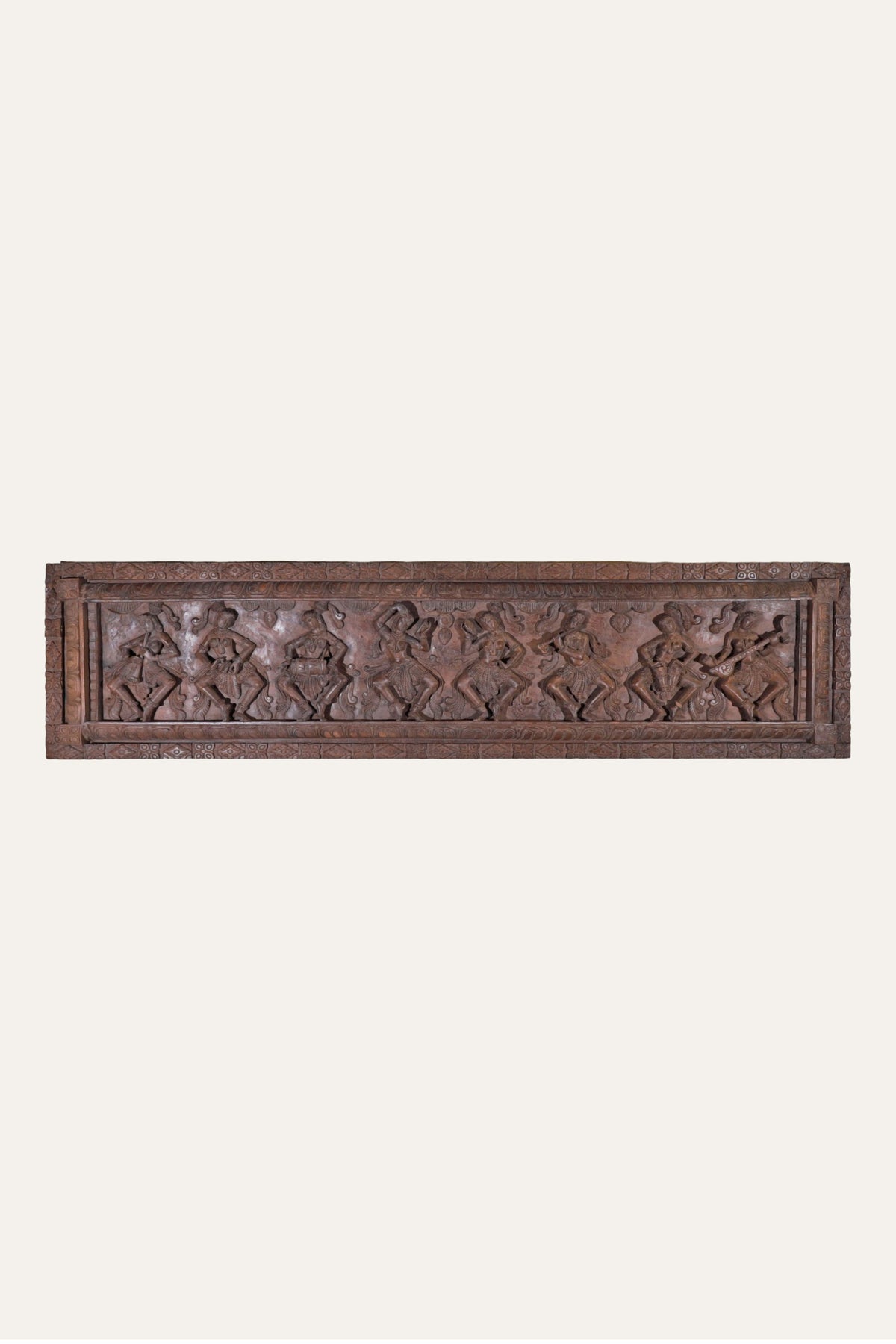 Hand-Carved Horizontal Dancing Apsaras Wooden Wall Panel