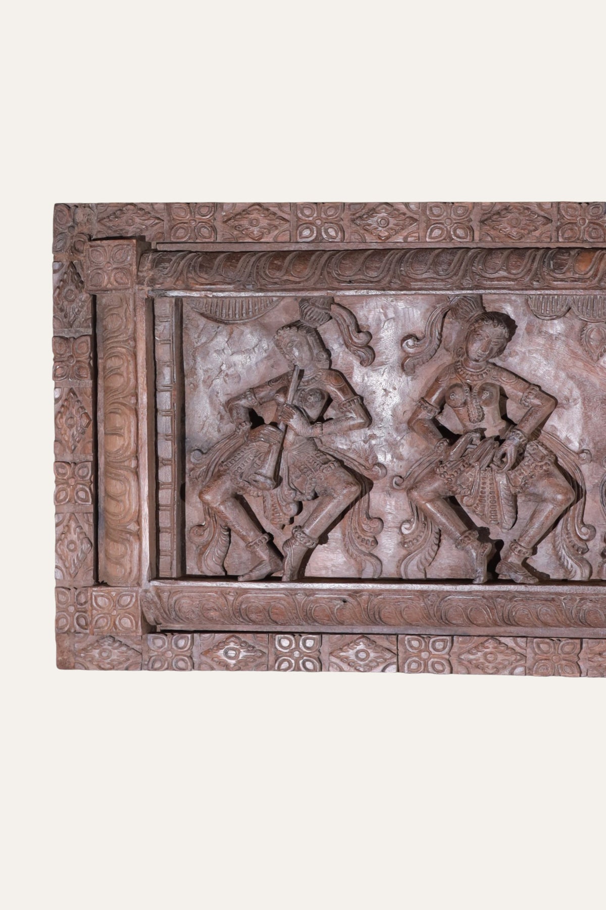 Hand-Carved Horizontal Dancing Apsaras Wooden Wall Panel