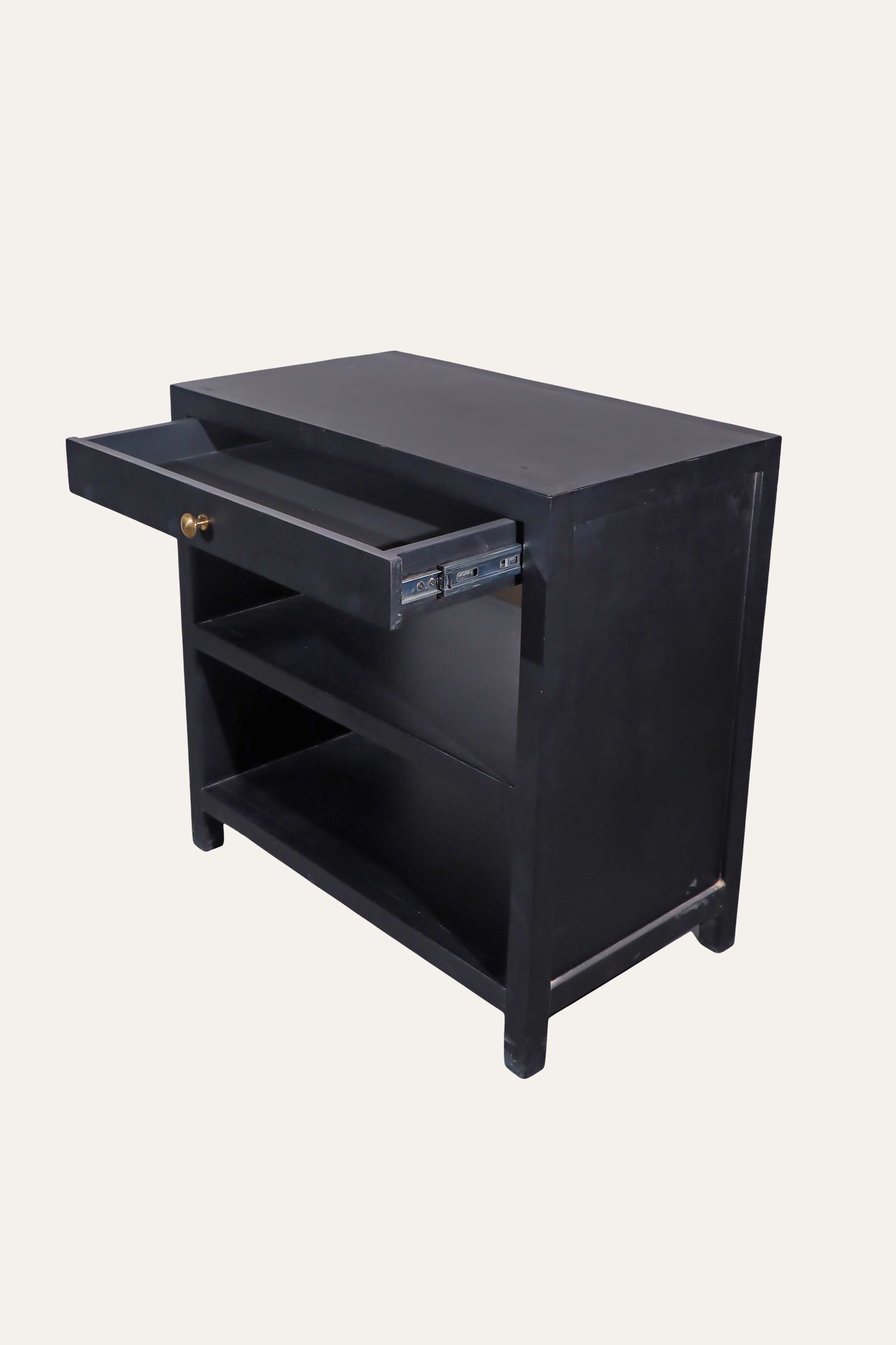 Black Open-Shelf Bedside Table for Modern Bedroom Storage