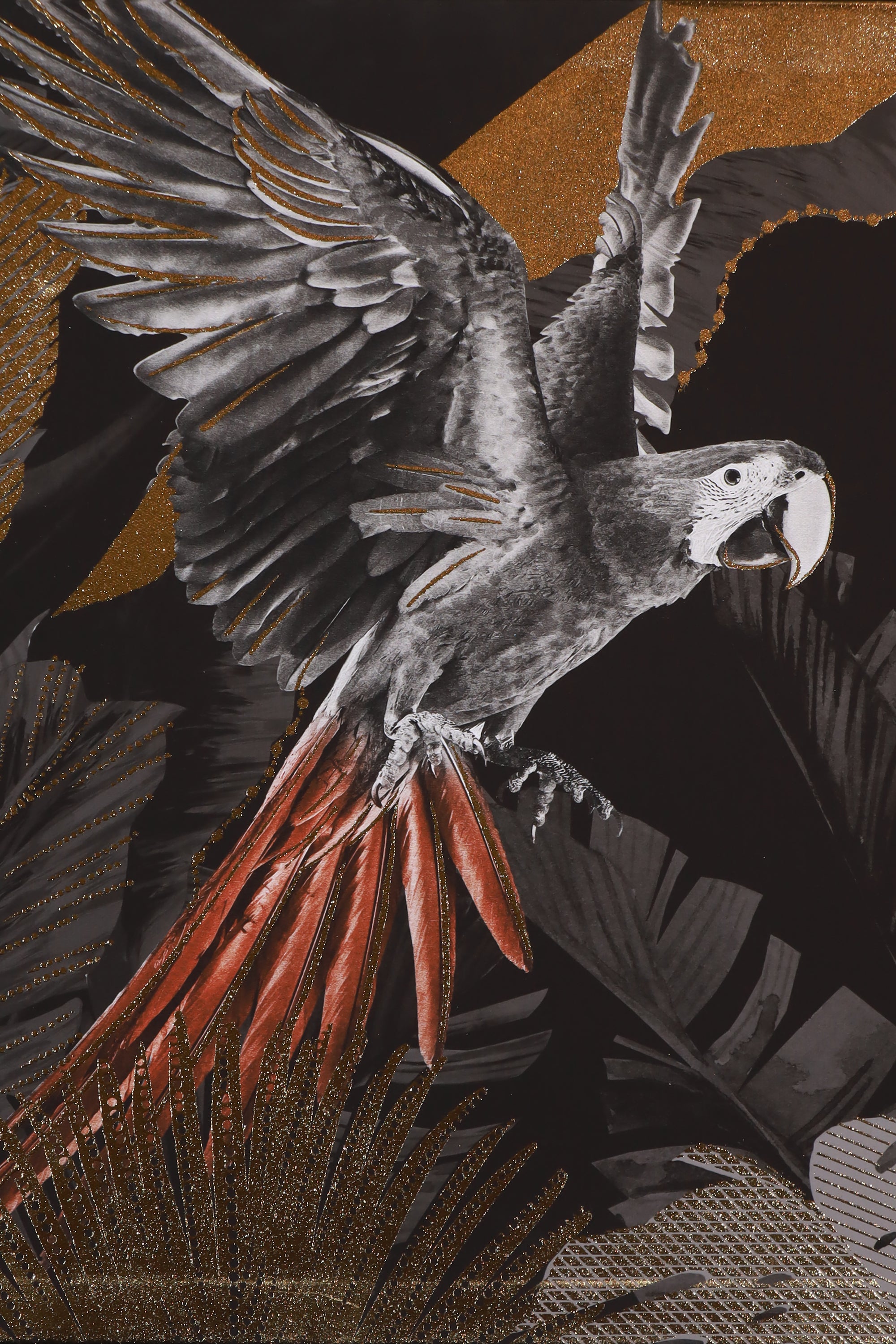 Hand-embossed Grey Parrot Oil Painting for Study Wall Decor