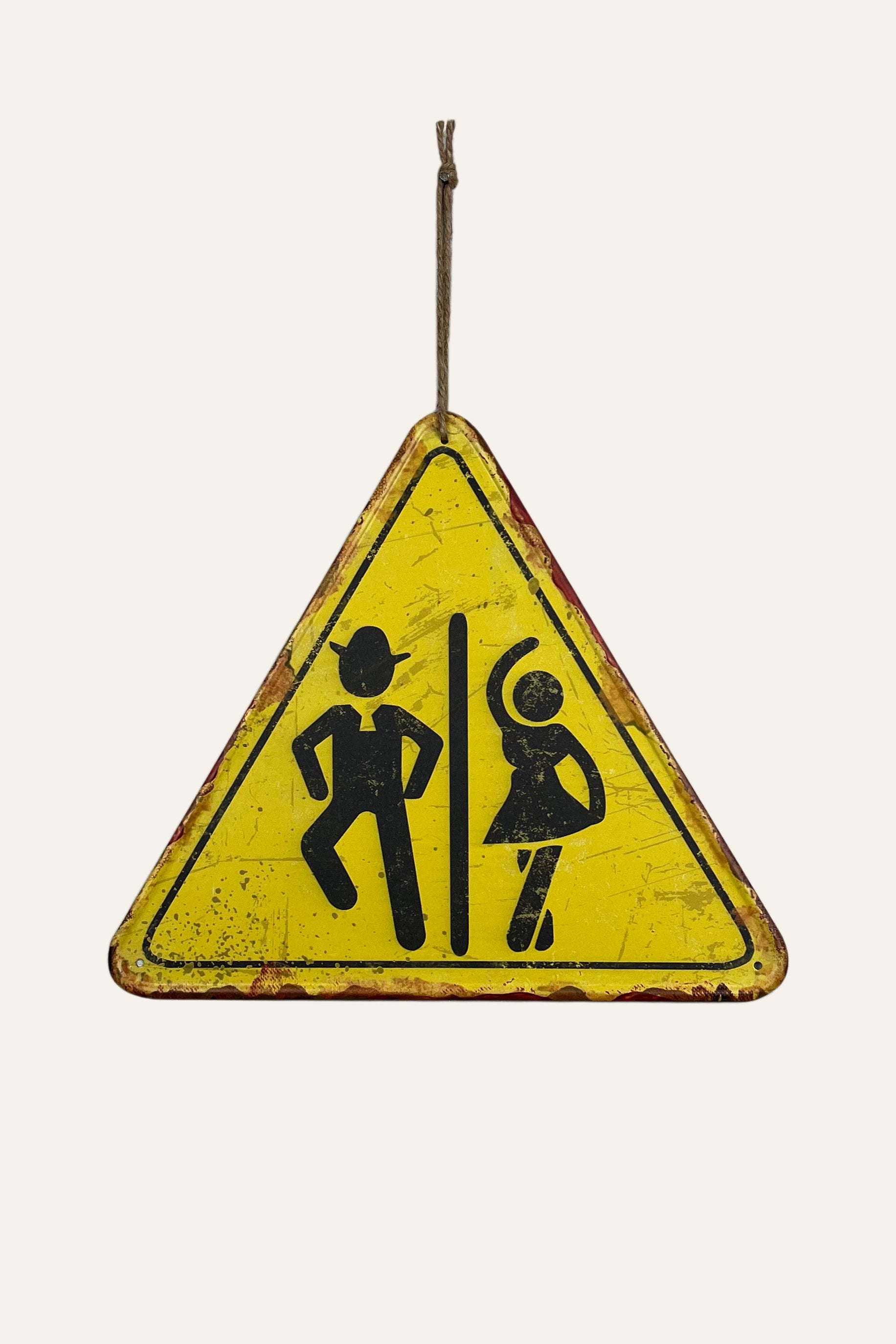 Vintage Metal Dancing Duo Warning Sign Wall Board