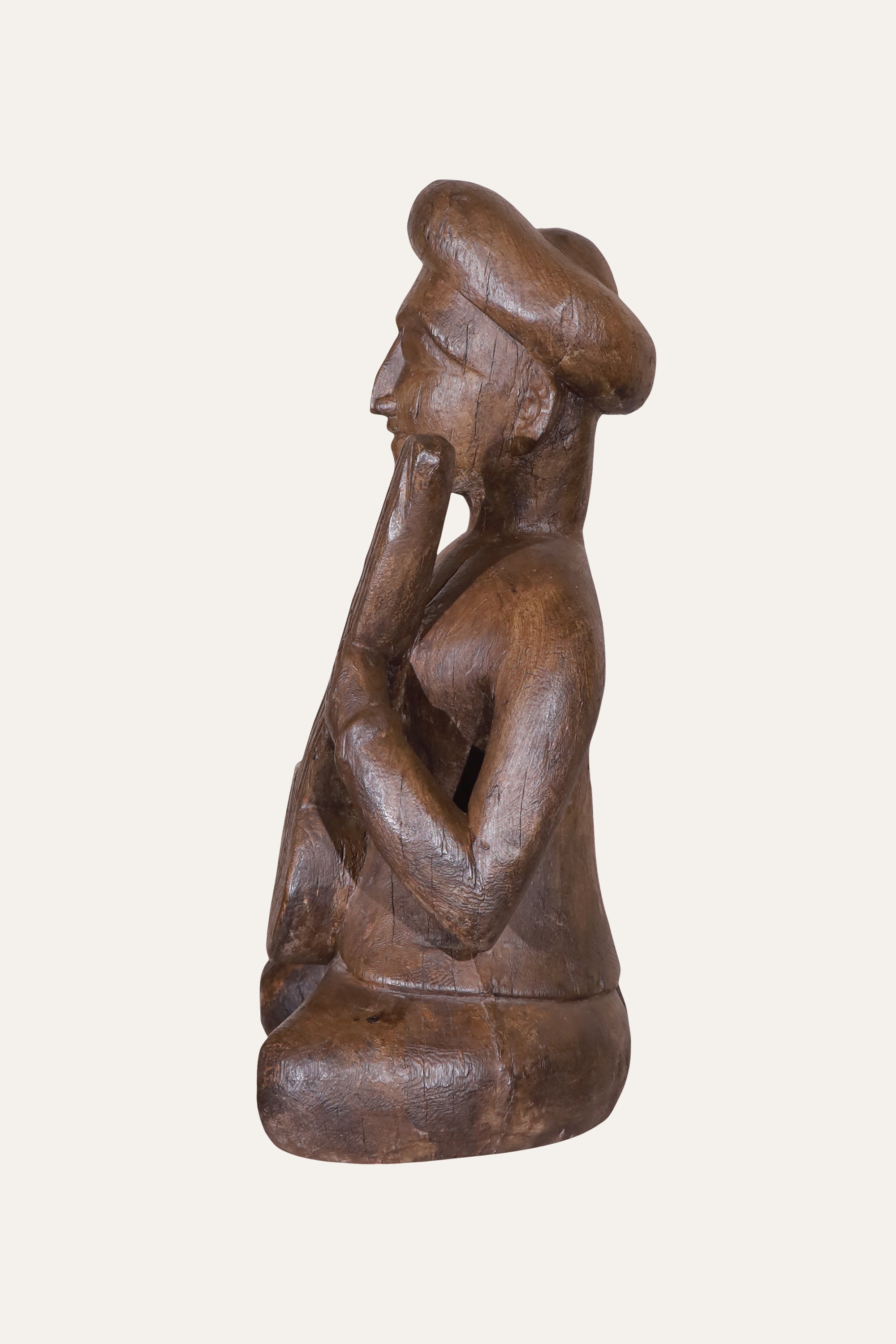 Carved Seated Indian Musician Sculpture for Console & Study Decor