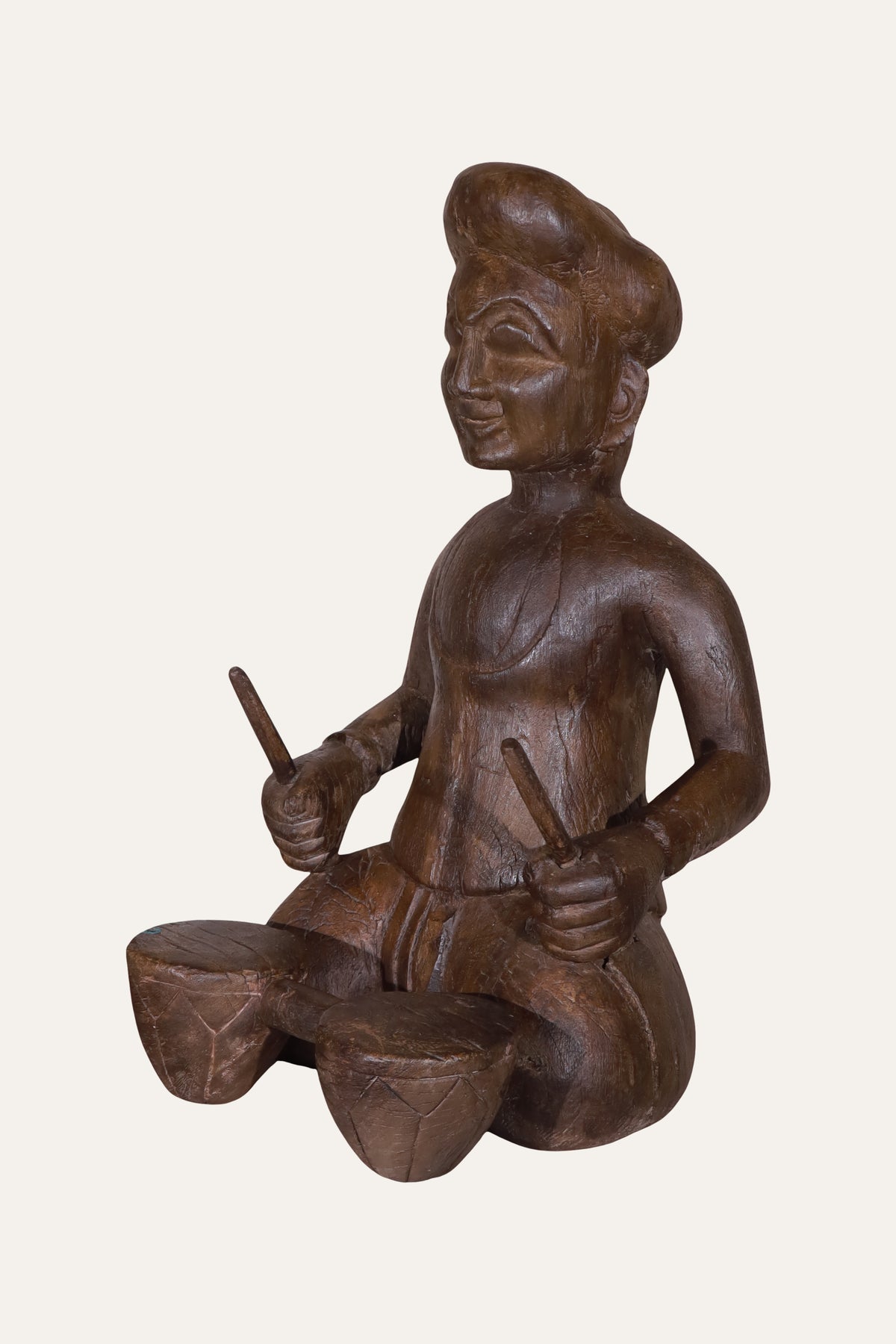 Carved Seated Musician Sculpture with Tabla for Entryway Styling