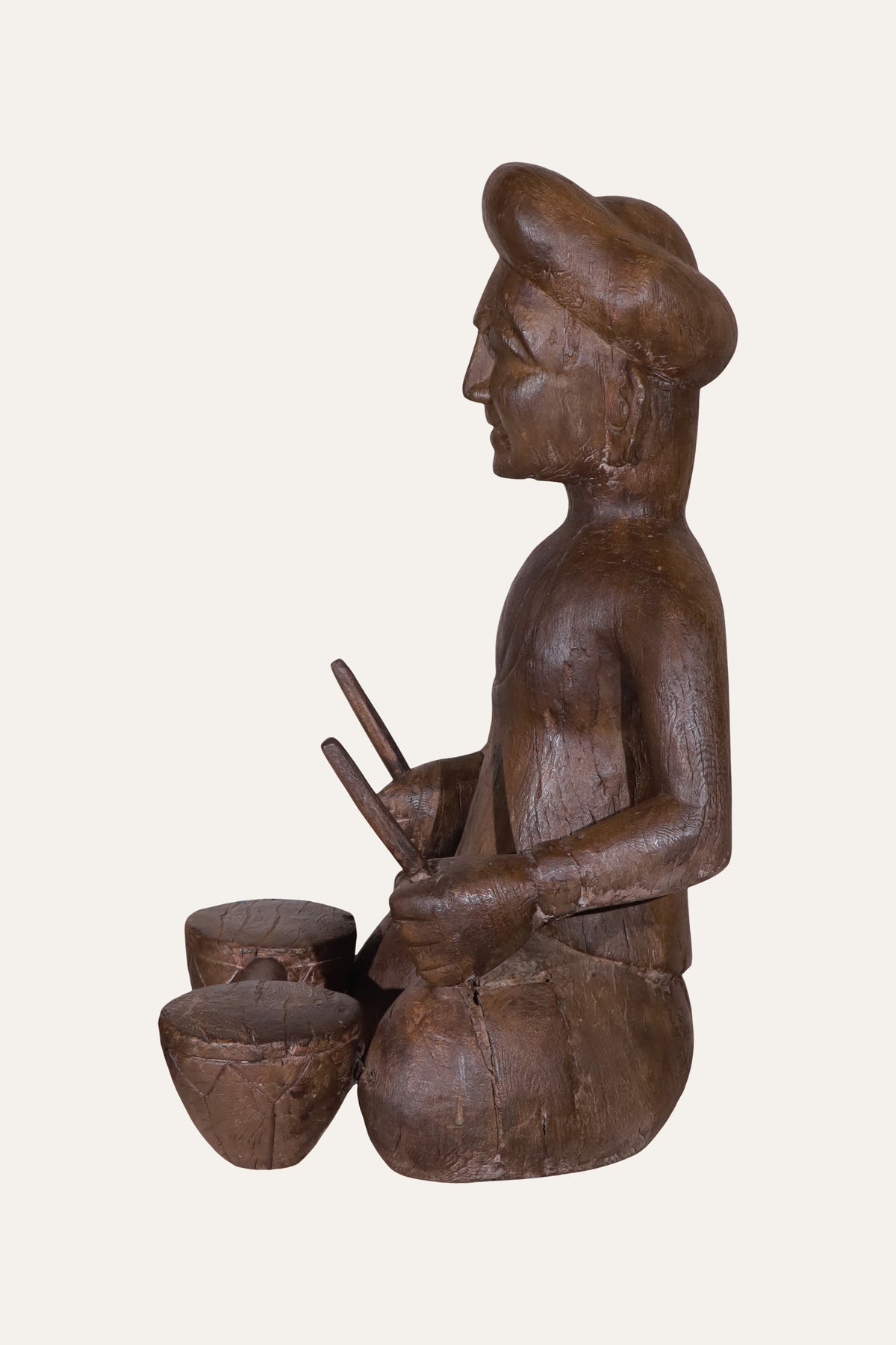 Carved Seated Musician Sculpture with Tabla for Entryway Styling