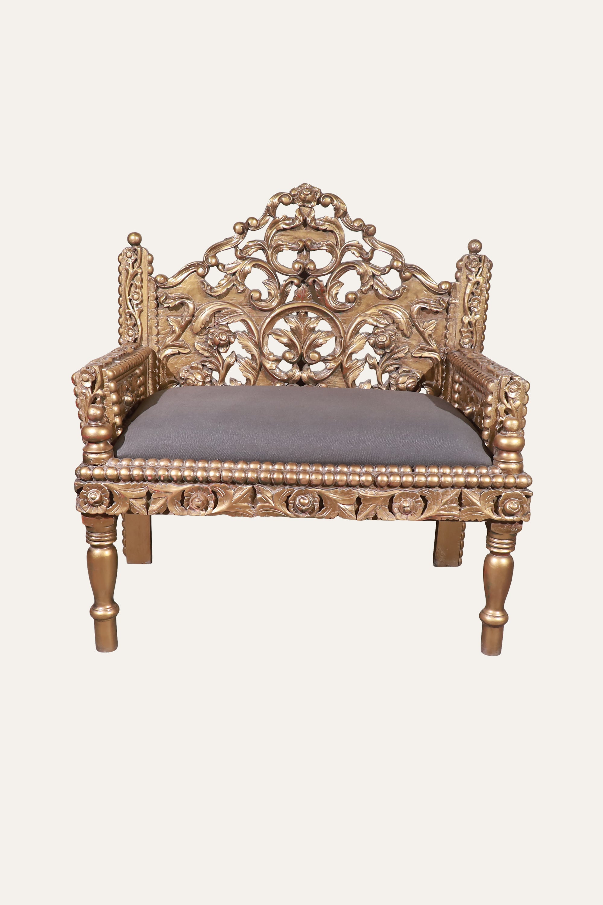Ornate Gold-Tone Carved Settee for Living Room Seating