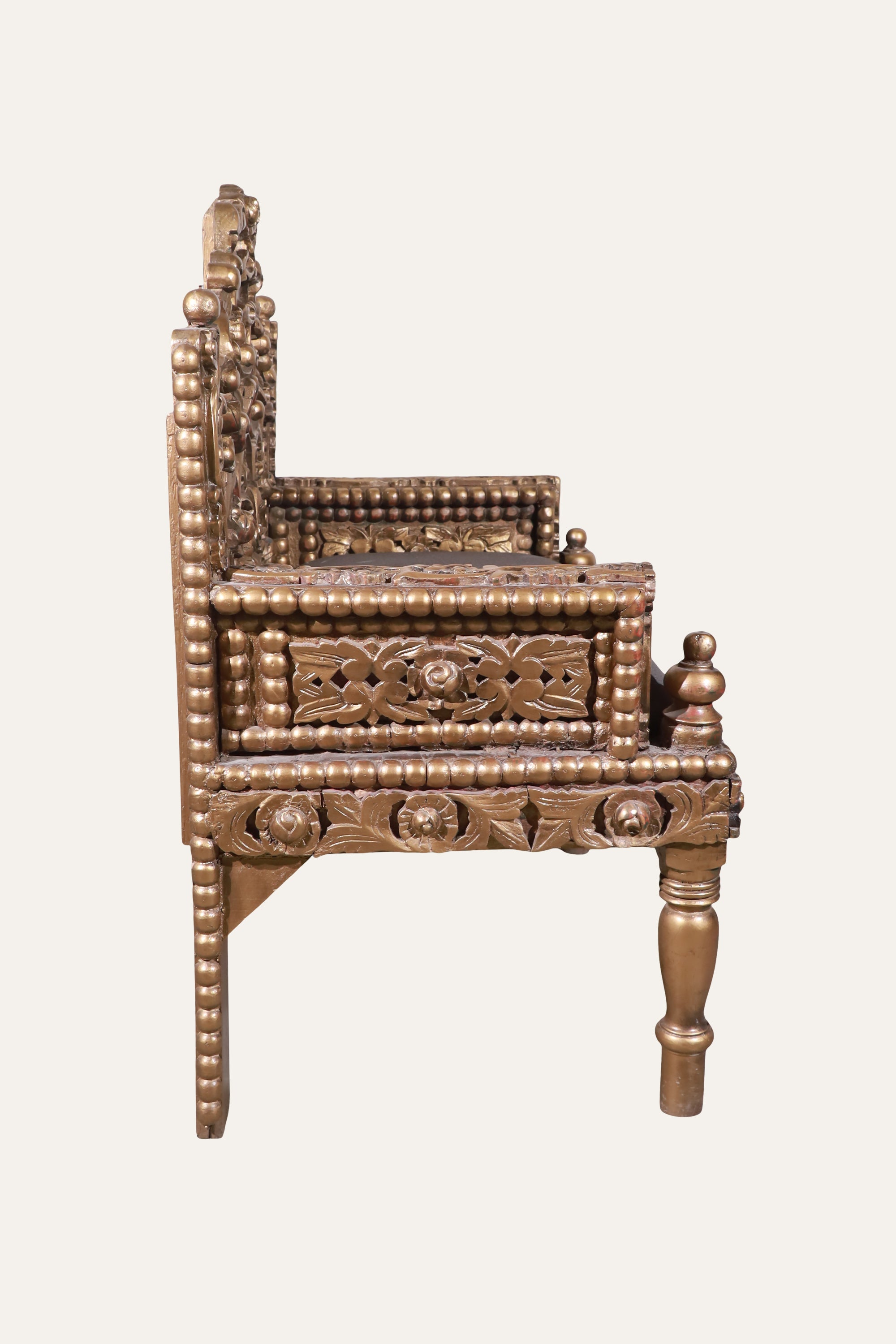 Ornate Gold-Tone Carved Settee for Living Room Seating