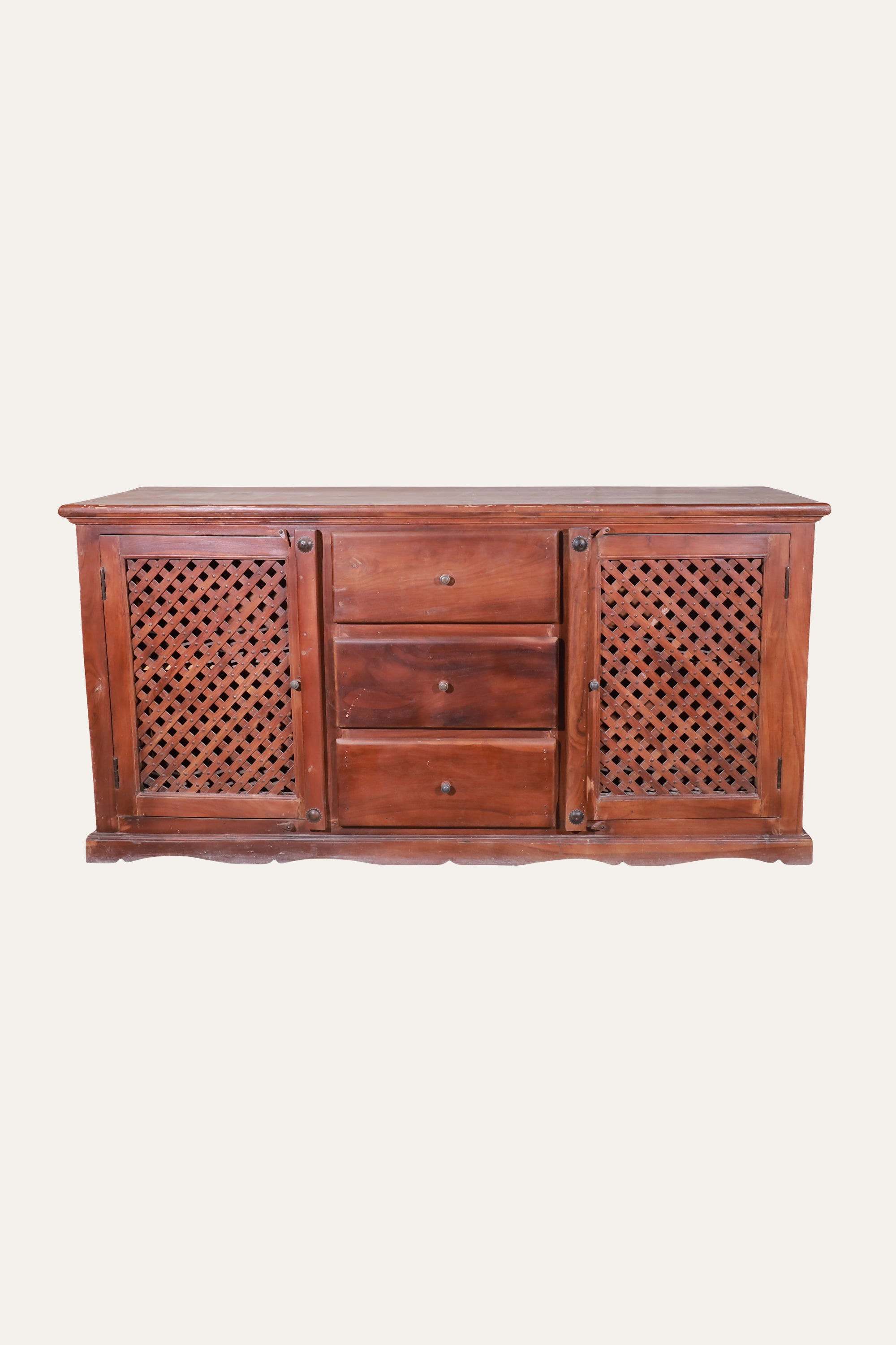 Wooden Lattice 3-Drawer 2-Door Sideboard for Dining & Living Room Storage