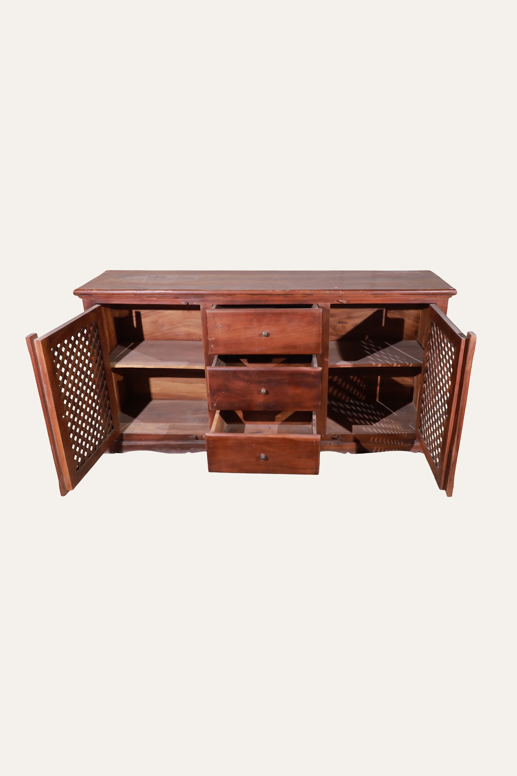 Wooden Lattice 3-Drawer 2-Door Sideboard for Dining & Living Room Storage