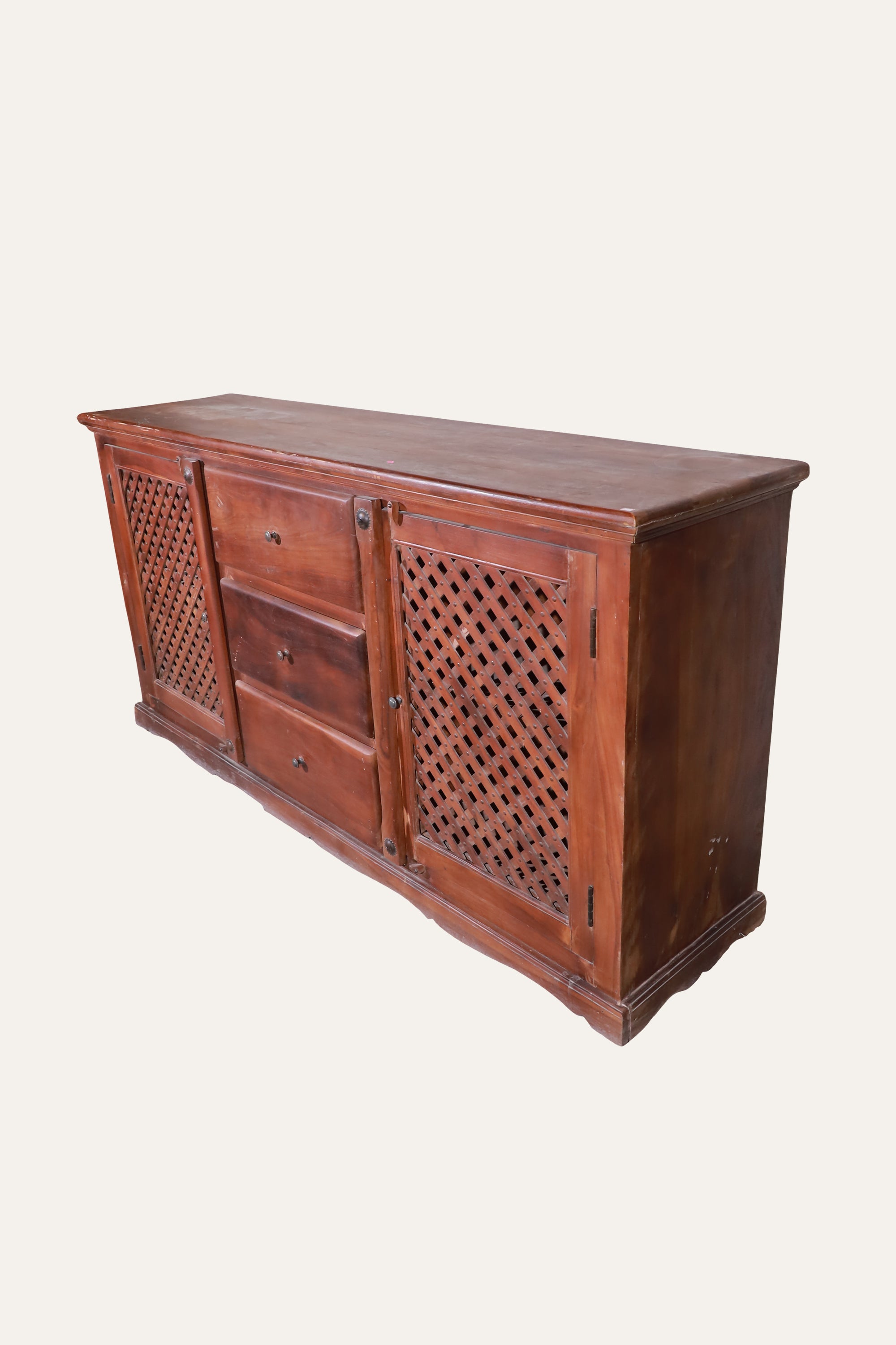 Wooden Lattice 3-Drawer 2-Door Sideboard for Dining & Living Room Storage