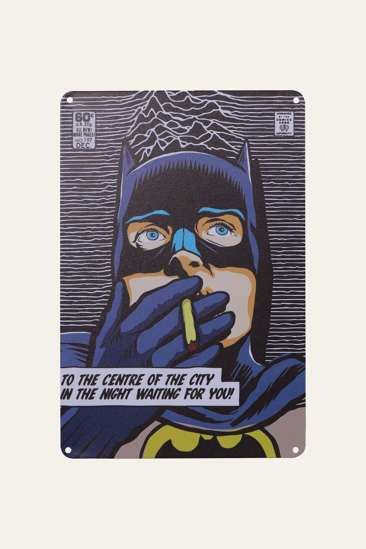 Smoking Batman Metal Plaque | Comic Book Wall Art for Bedrooms
