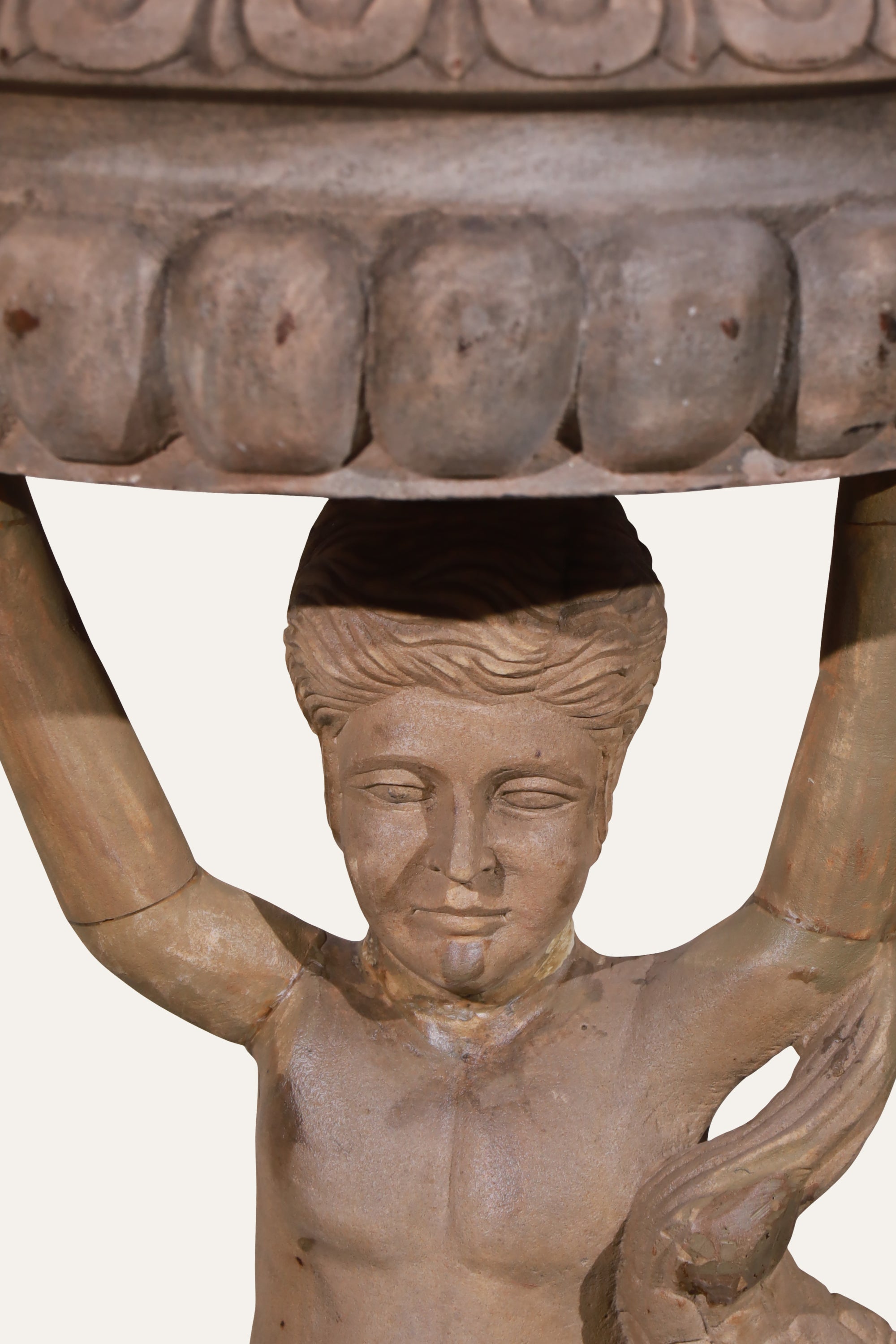 Carved Figure Pedestal Planter for Foyer Decor