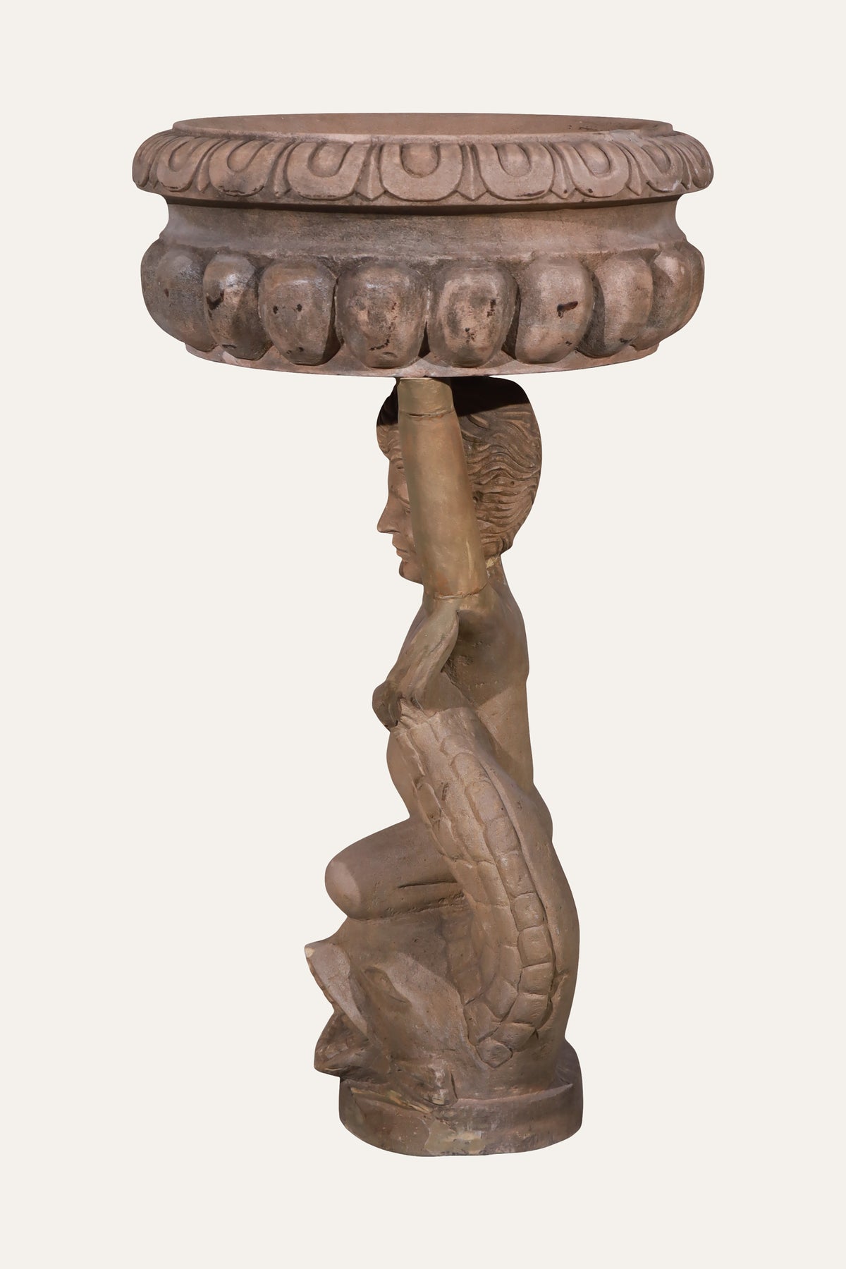 Carved Figure Pedestal Planter for Foyer Decor