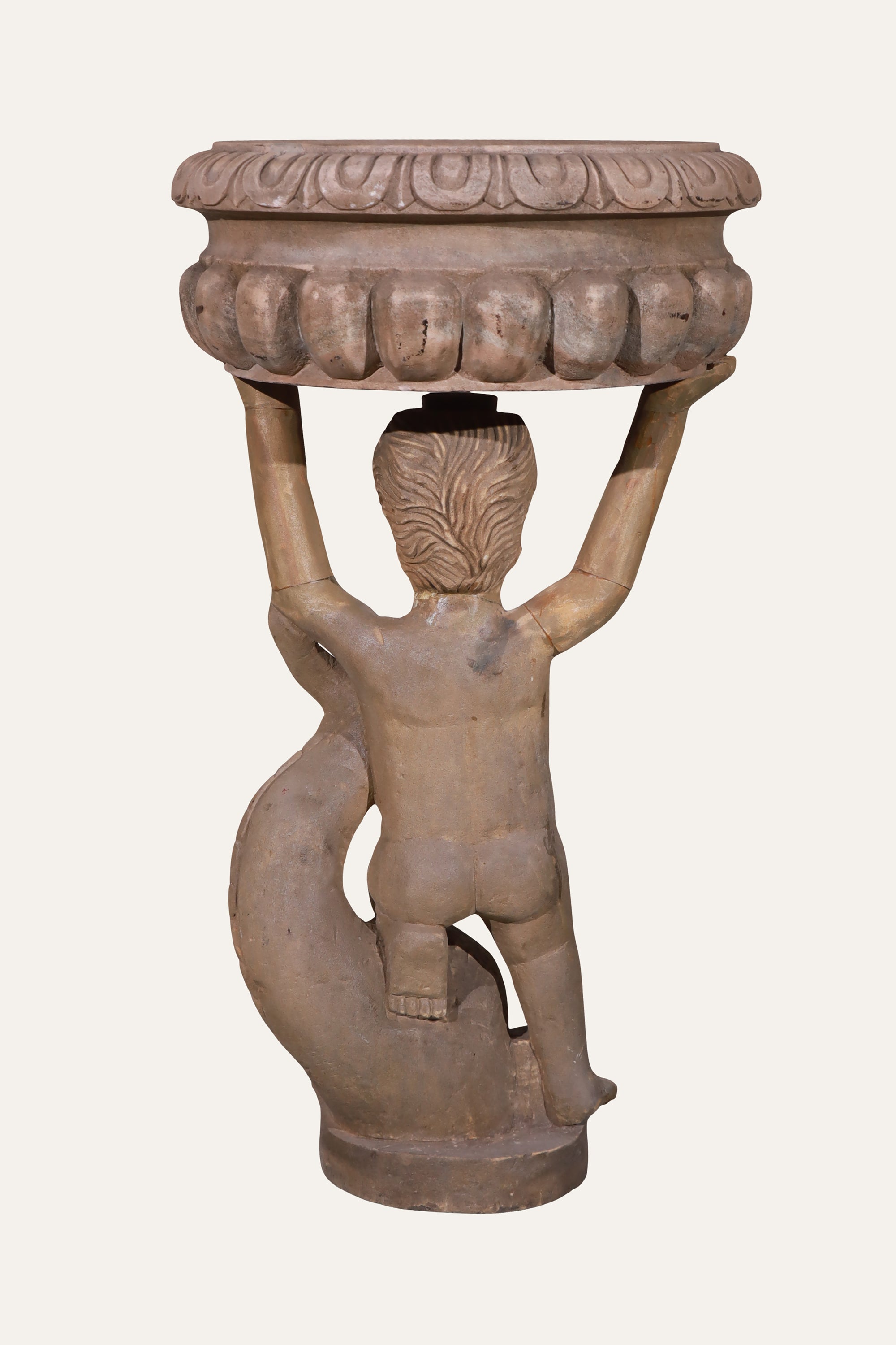 Carved Figure Pedestal Planter for Foyer Decor