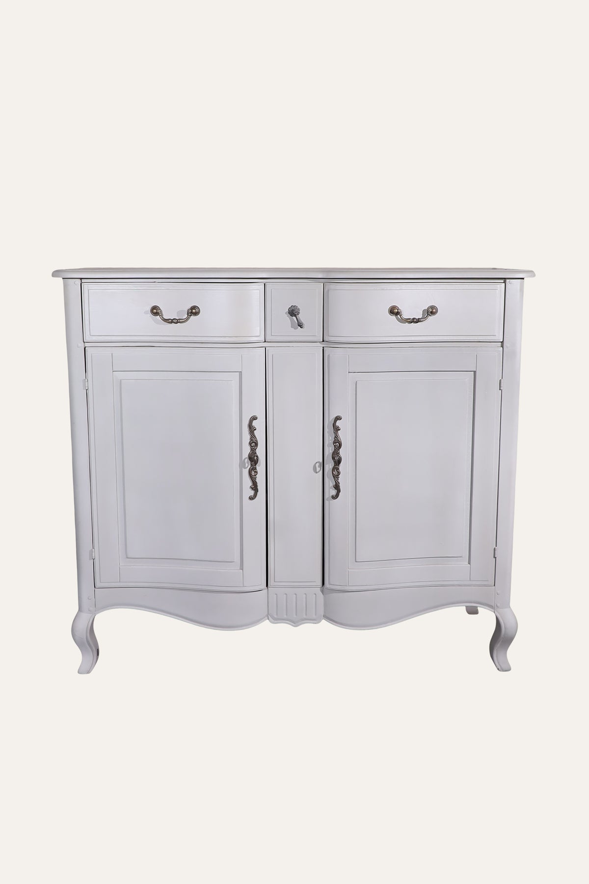 French Style White Wooden 3-Drawer Cabinet with Double-Door Storage