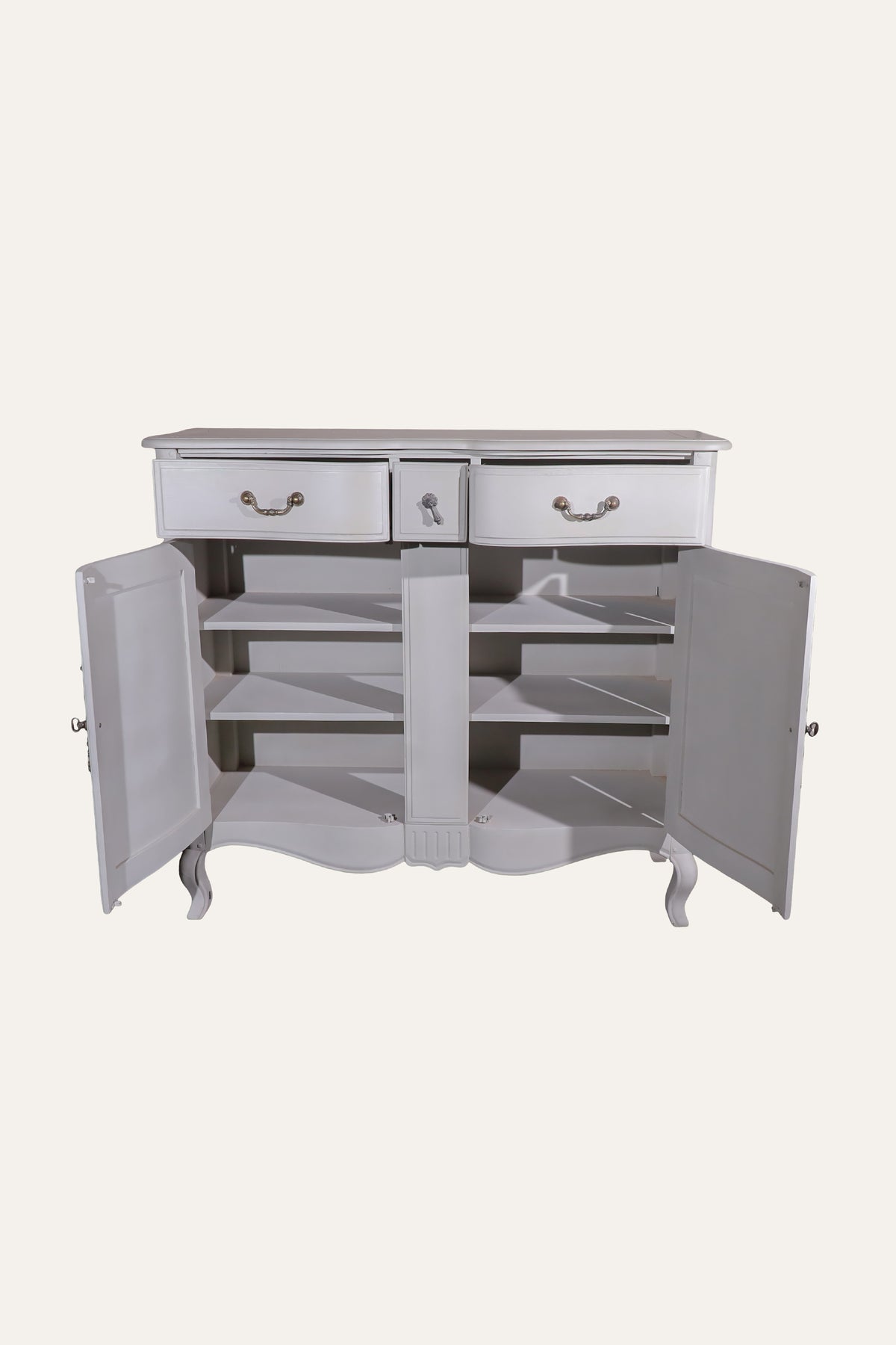 French Style White Wooden 3-Drawer Cabinet with Double-Door Storage