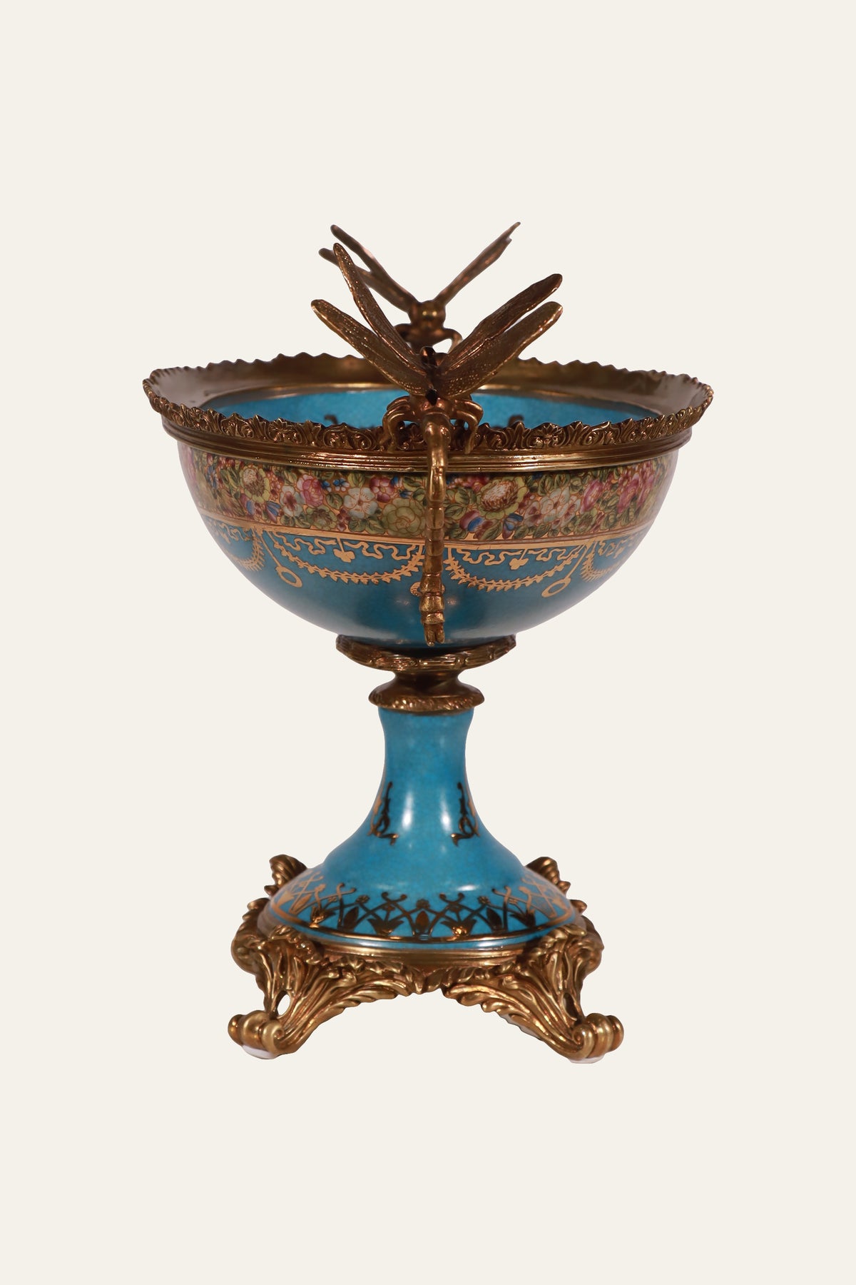 Turquoise Floral Pedestal Centrepiece Bowl for Coffee Tables