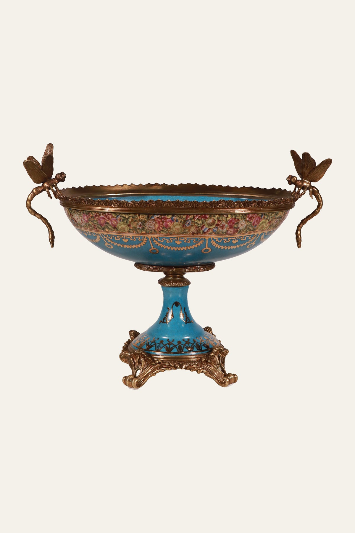 Turquoise Floral Pedestal Centrepiece Bowl for Coffee Tables