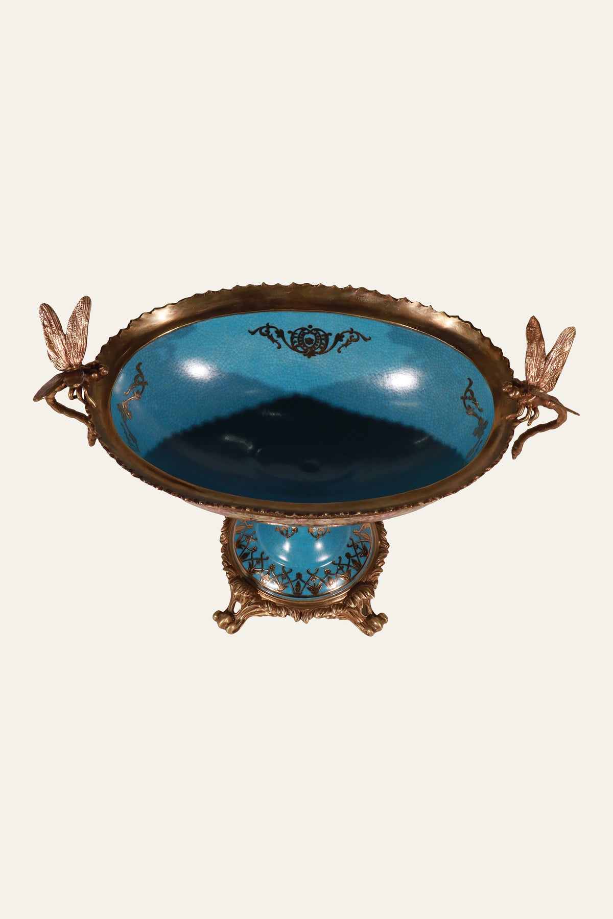 Turquoise Floral Pedestal Centrepiece Bowl for Coffee Tables