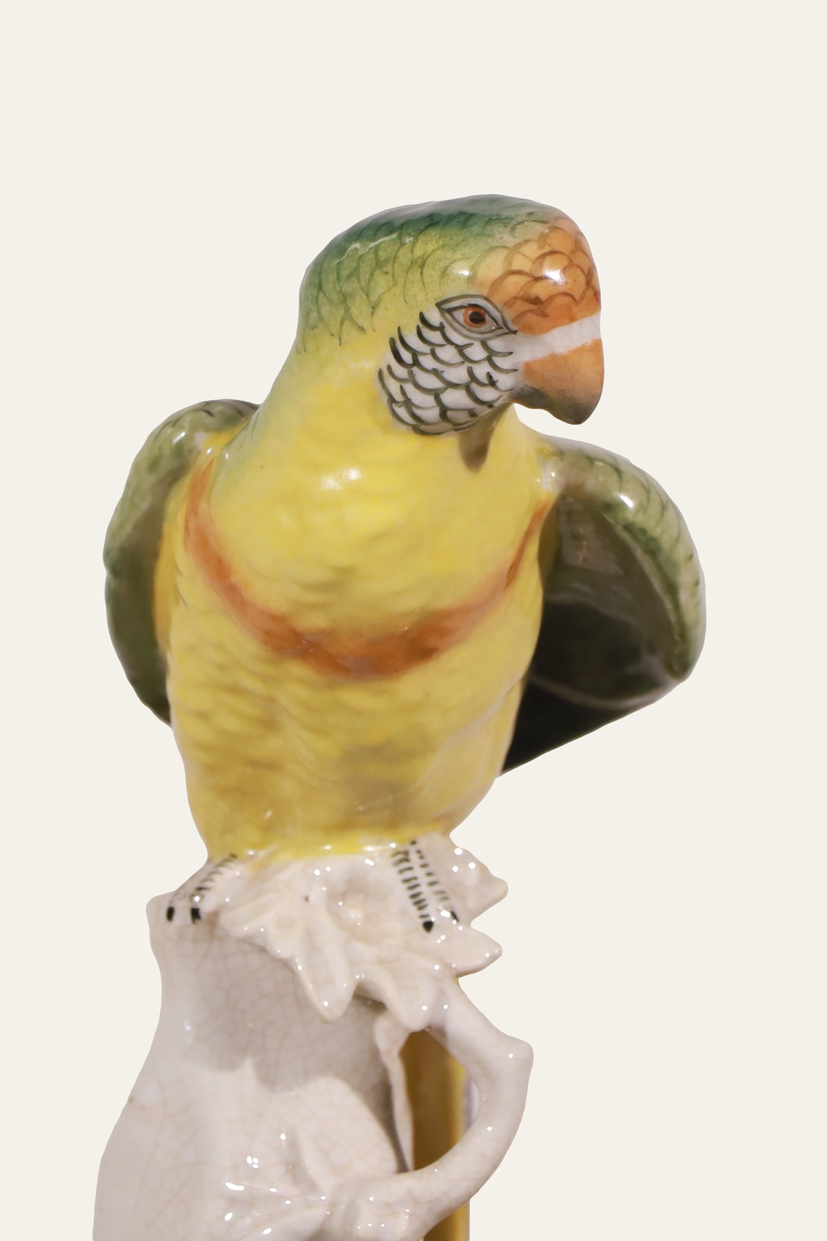 Porcelain Yellow Parrot on Tree Trunk Centerpiece Bowl for Coffee Tables