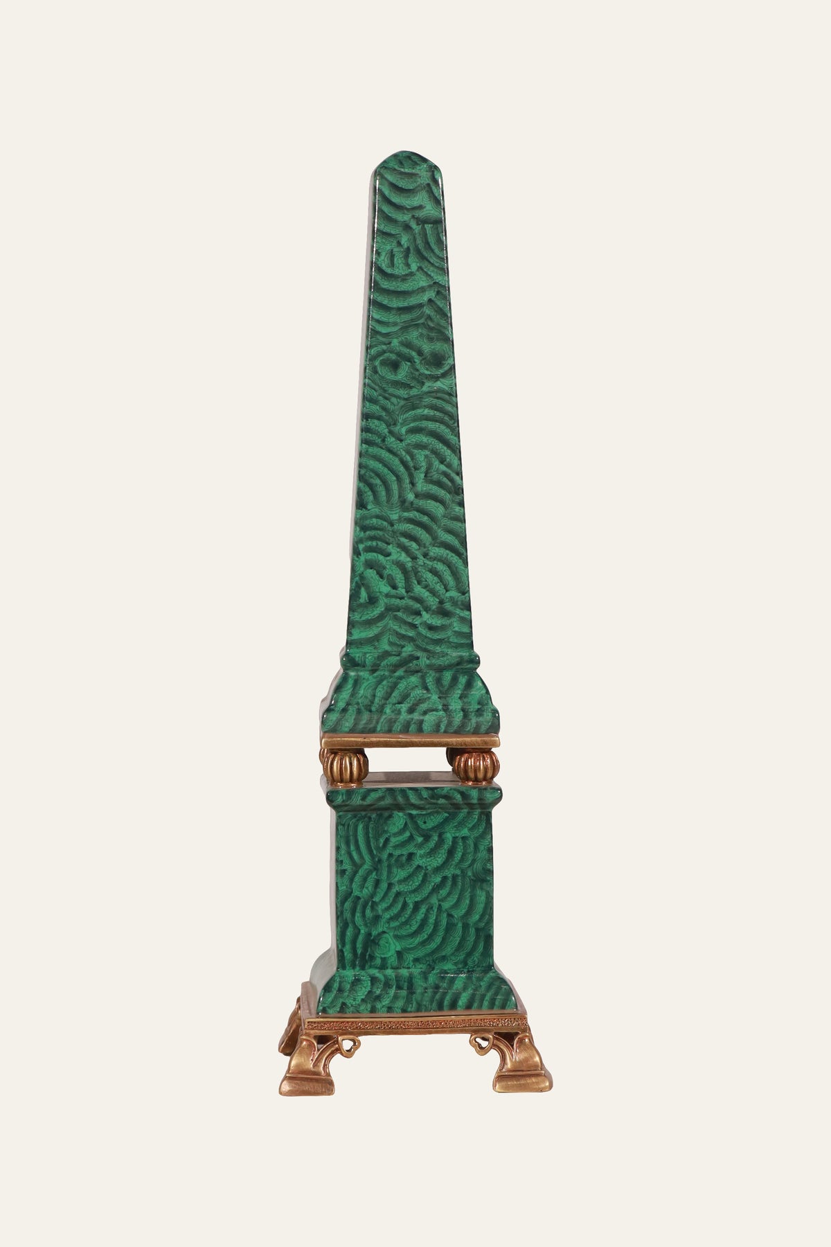 Vibrant Green Obelisk with Bronze Accents for Luxury Home Decor