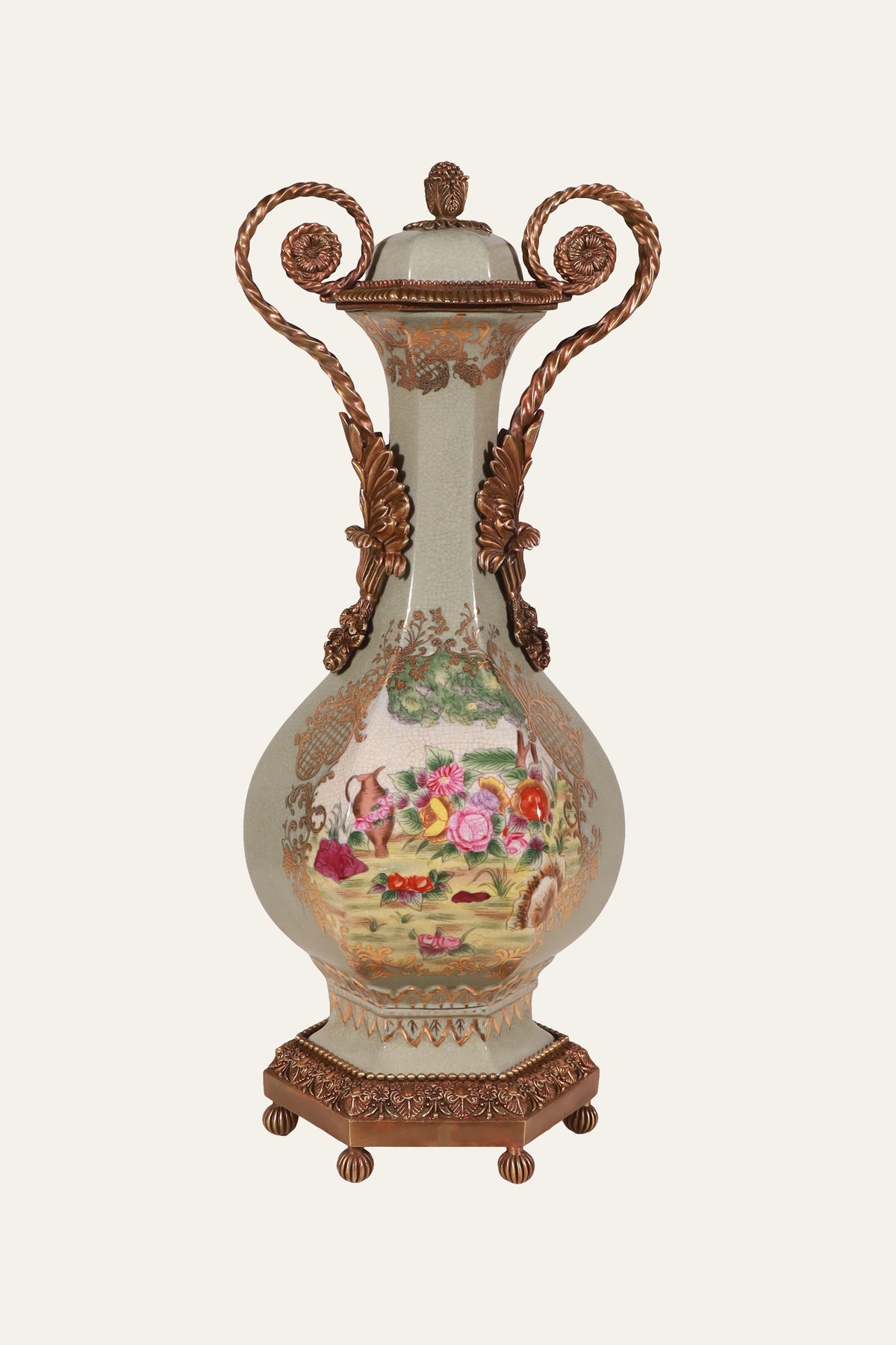 Handpainted Tall Floral Porcelain Vase for Console Tables