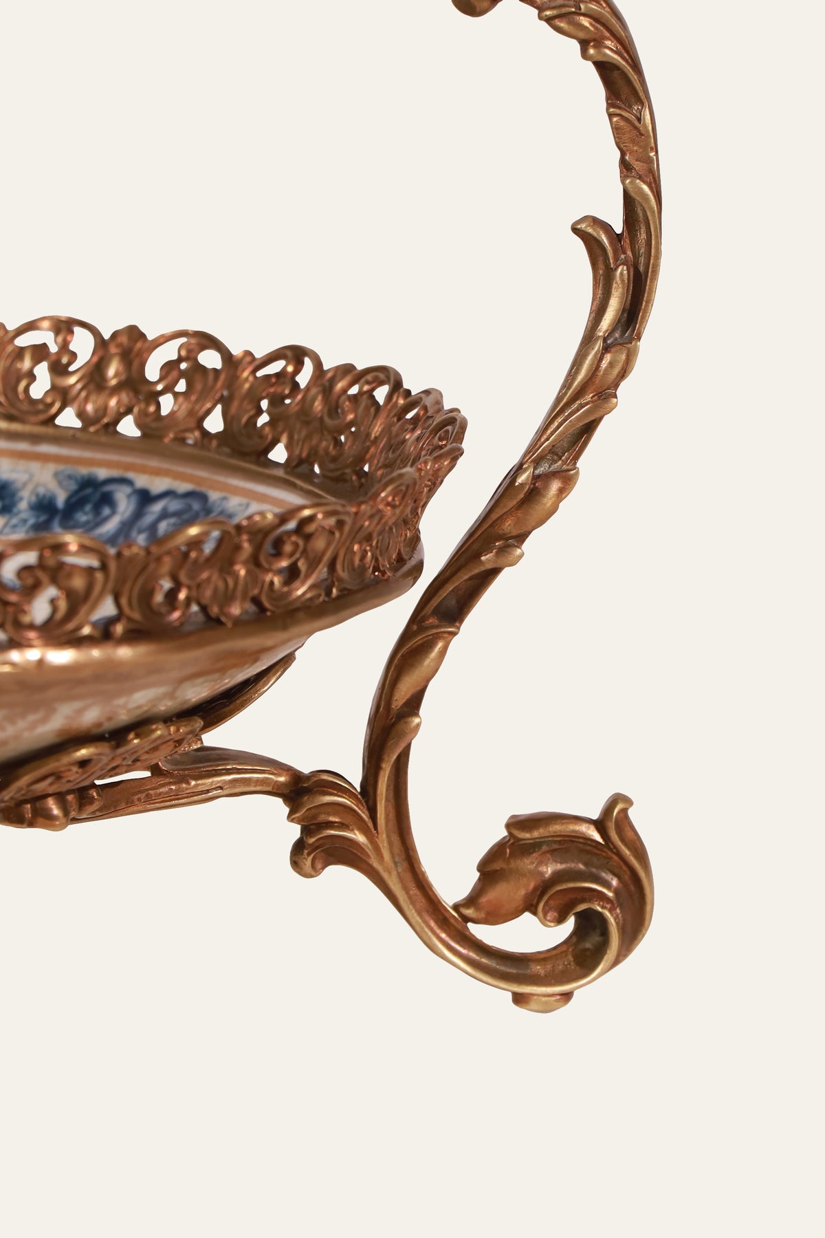 Two-Tier Blue & White Porcelain Bowl with Scrollwork Detail