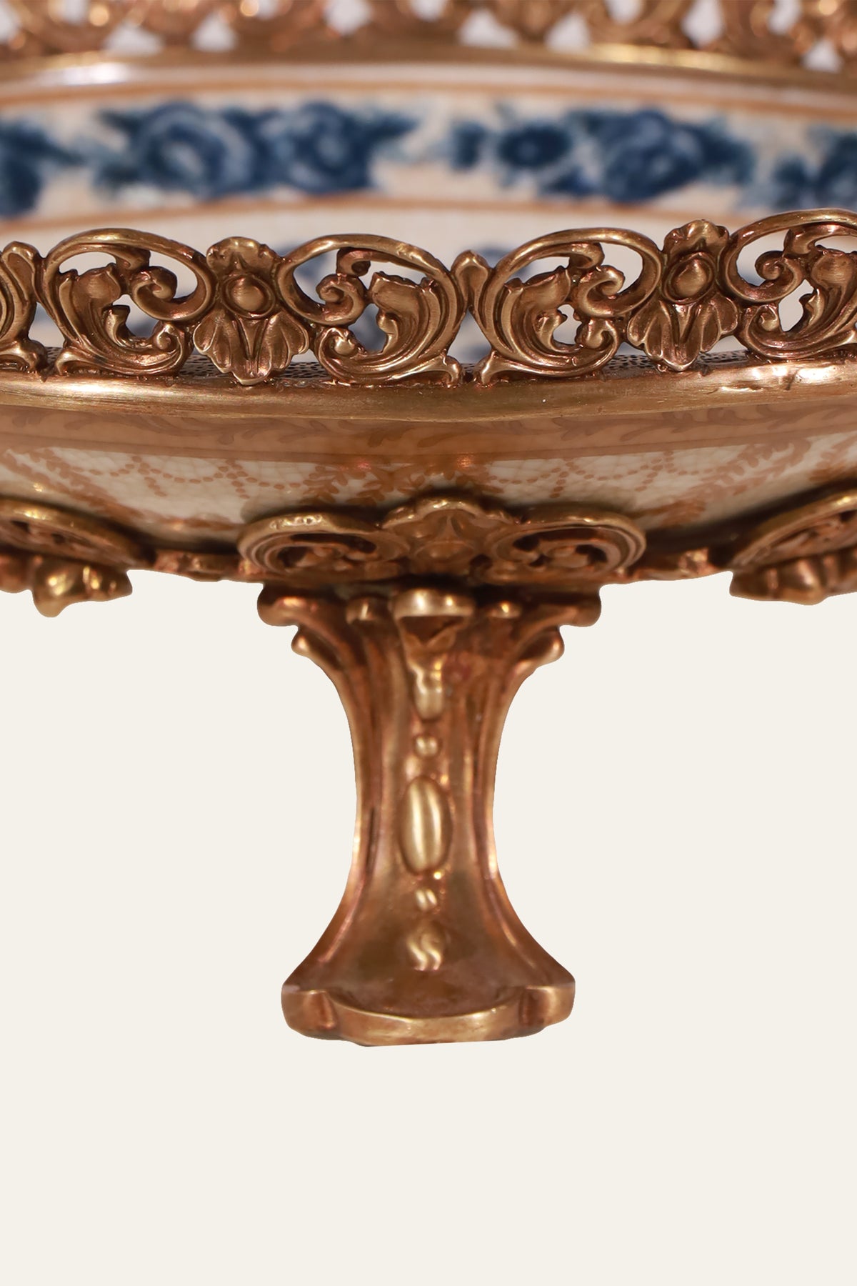 Two-Tier Blue & White Porcelain Bowl with Scrollwork Detail