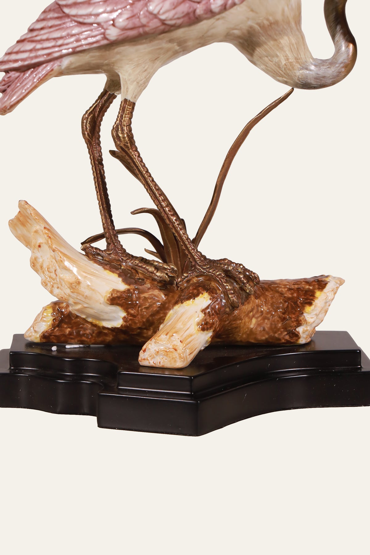 Standing Crane Sculpture on Black Base for Coastal Interiors