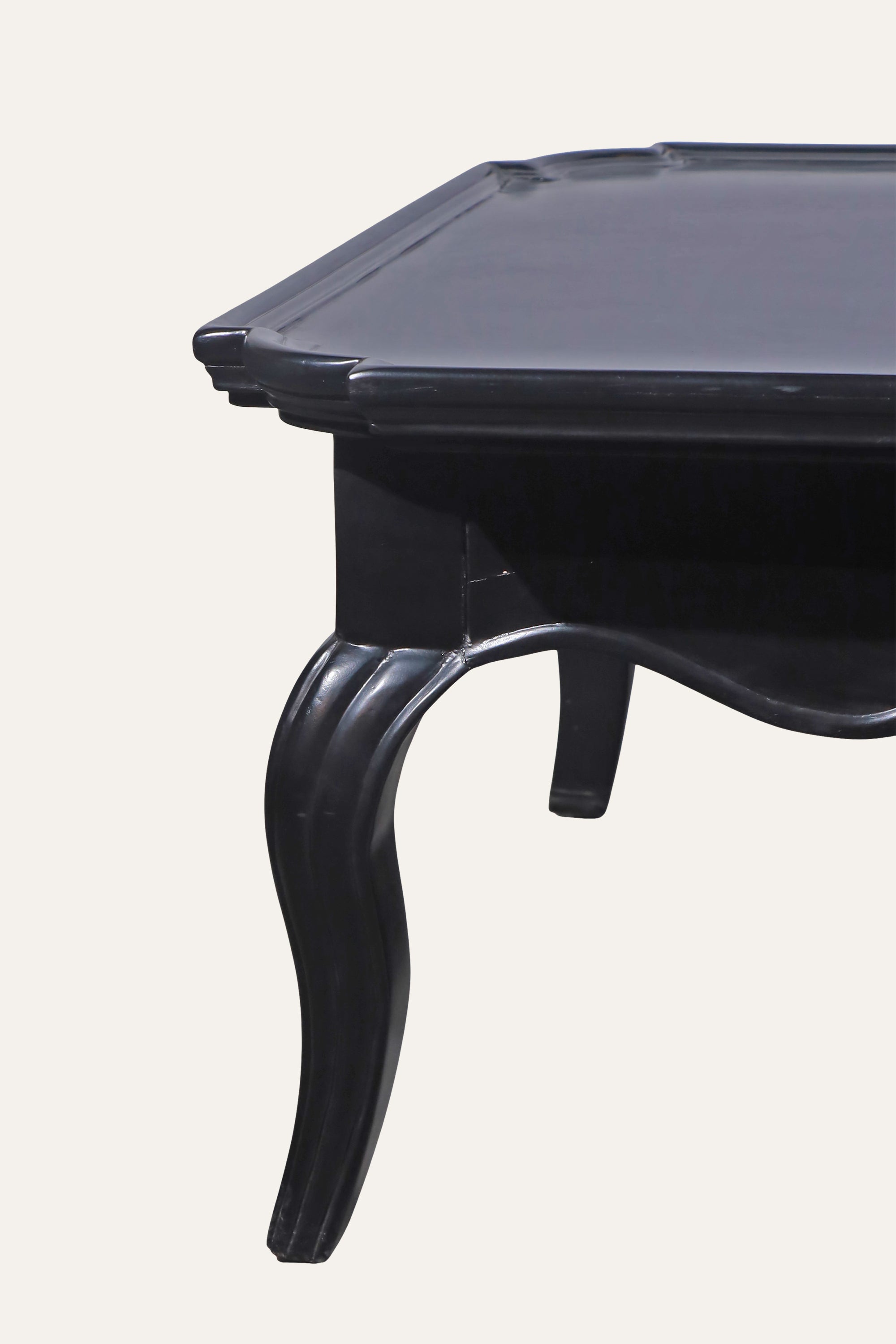 Black French Provincial Rectangular Coffee Table with Curved Apron