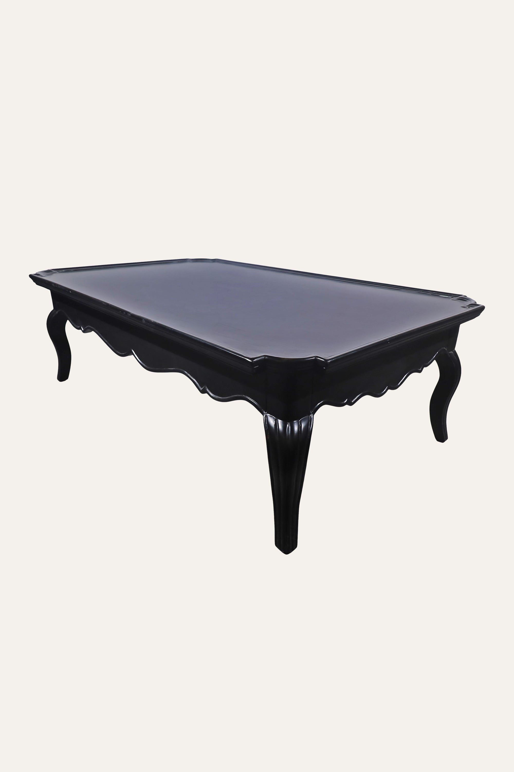 Black French Provincial Rectangular Coffee Table with Curved Apron