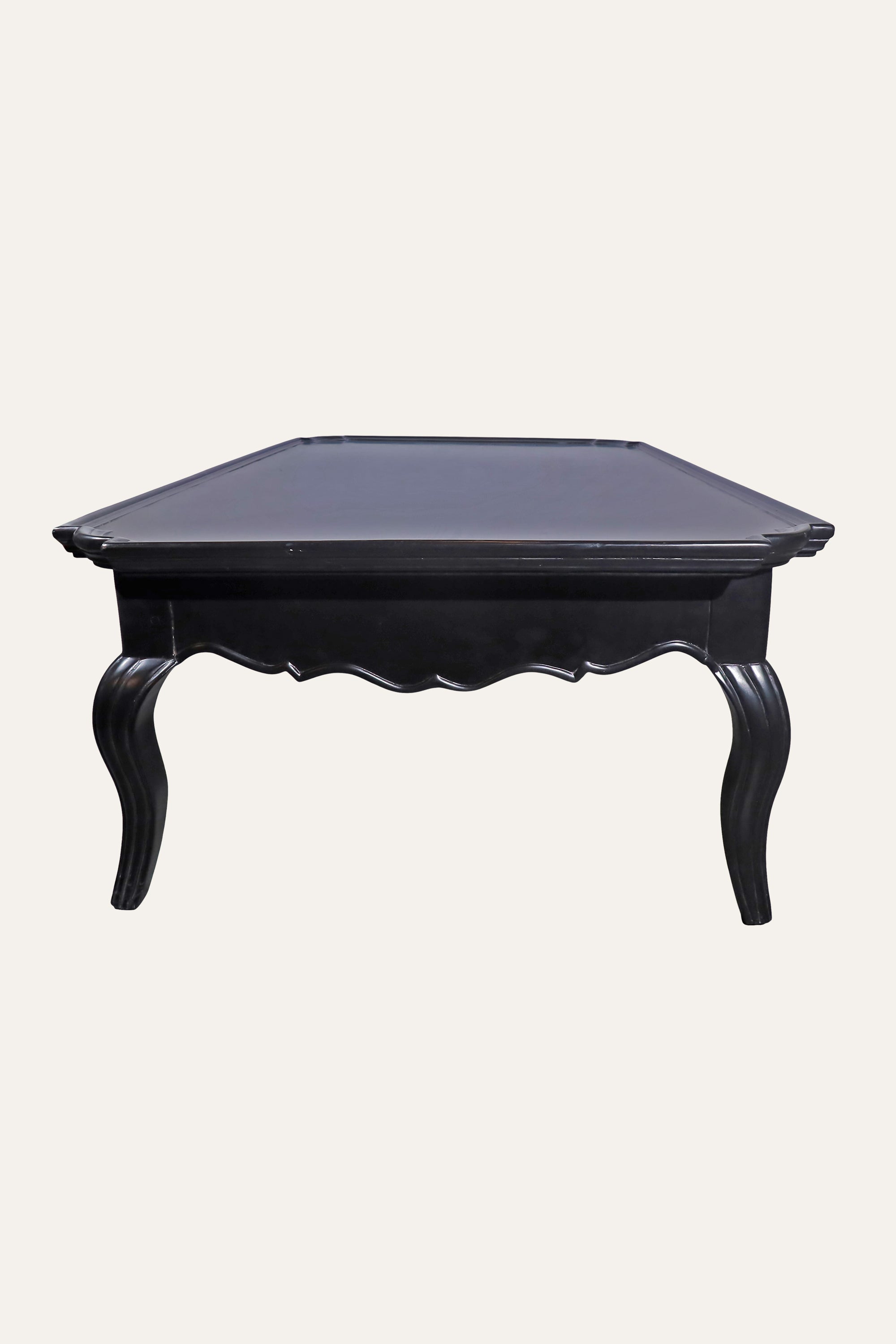 Black French Provincial Rectangular Coffee Table with Curved Apron