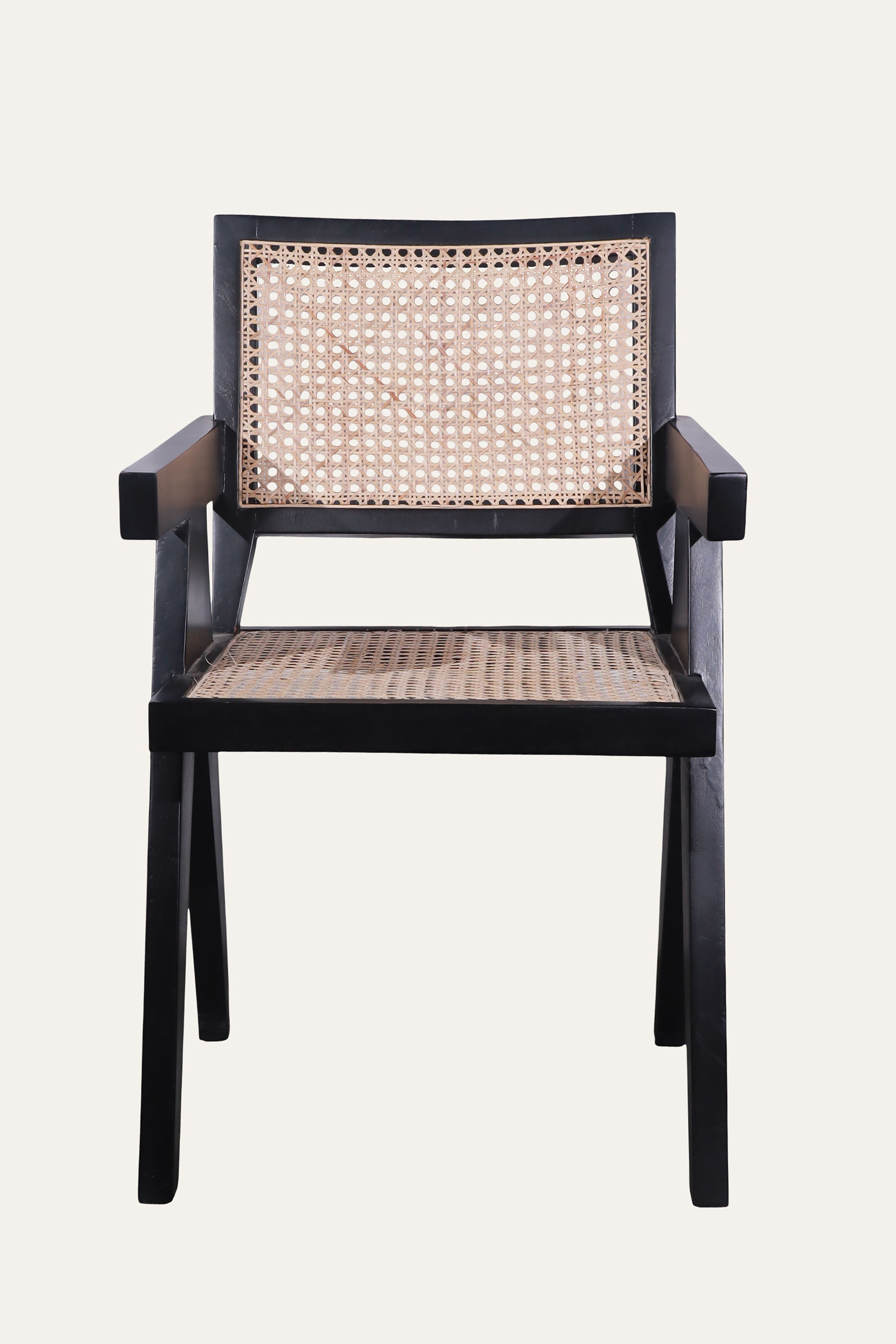 Black Woven Cane Armchair for Living Rooms and Reading Corners