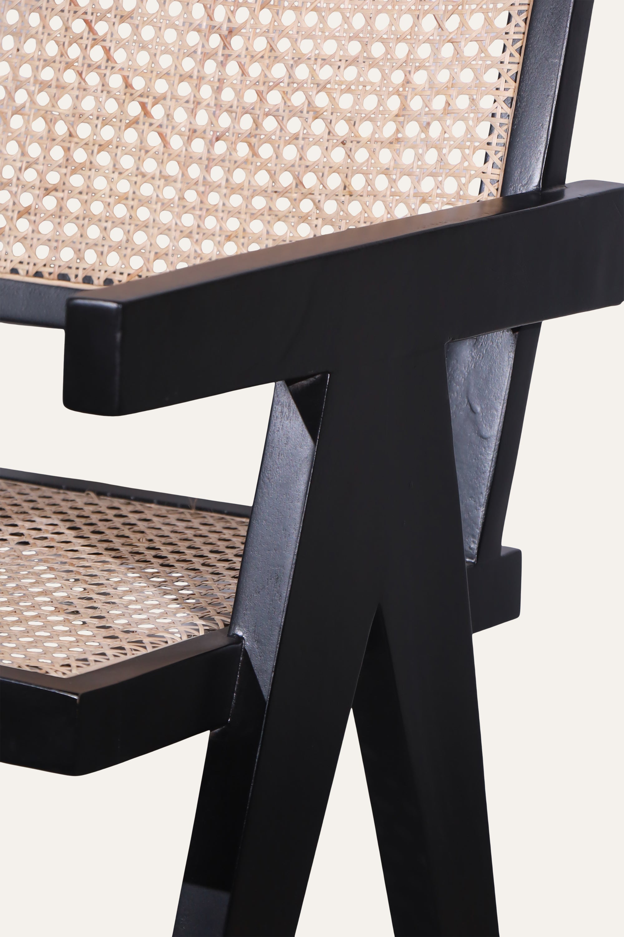 Black Woven Cane Armchair for Living Rooms and Reading Corners