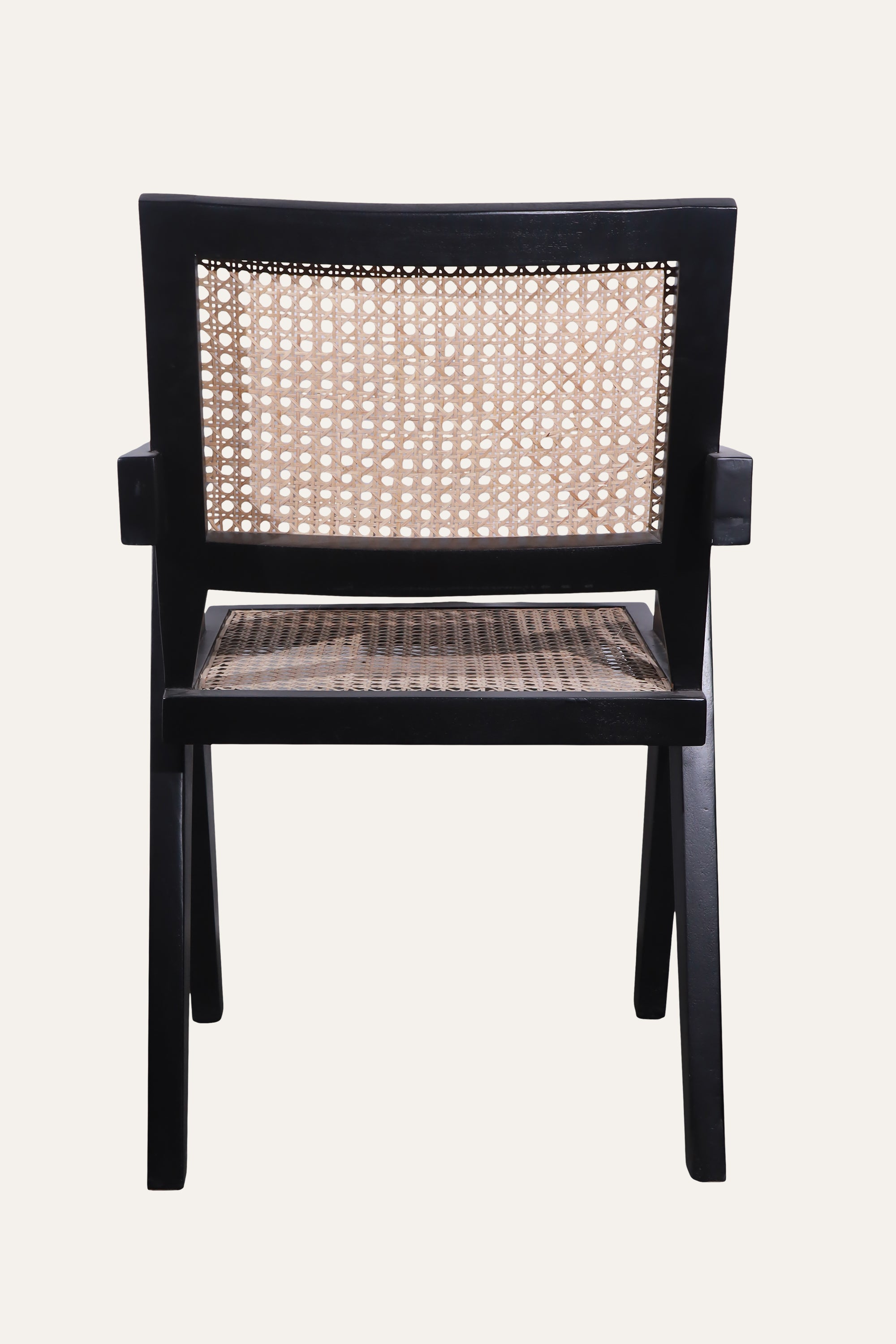 Black Woven Cane Armchair for Living Rooms and Reading Corners