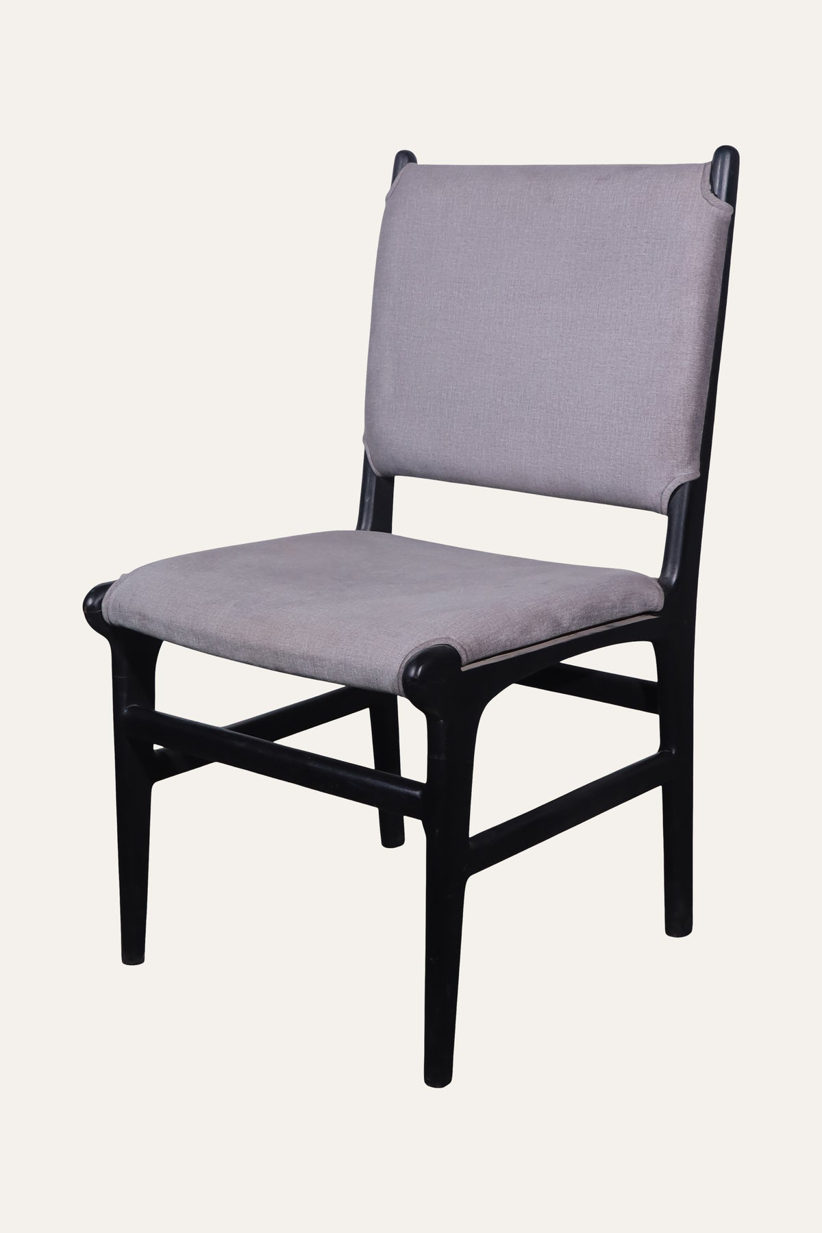 Grey Upholstered Dining Chair with Black Wooden Frame