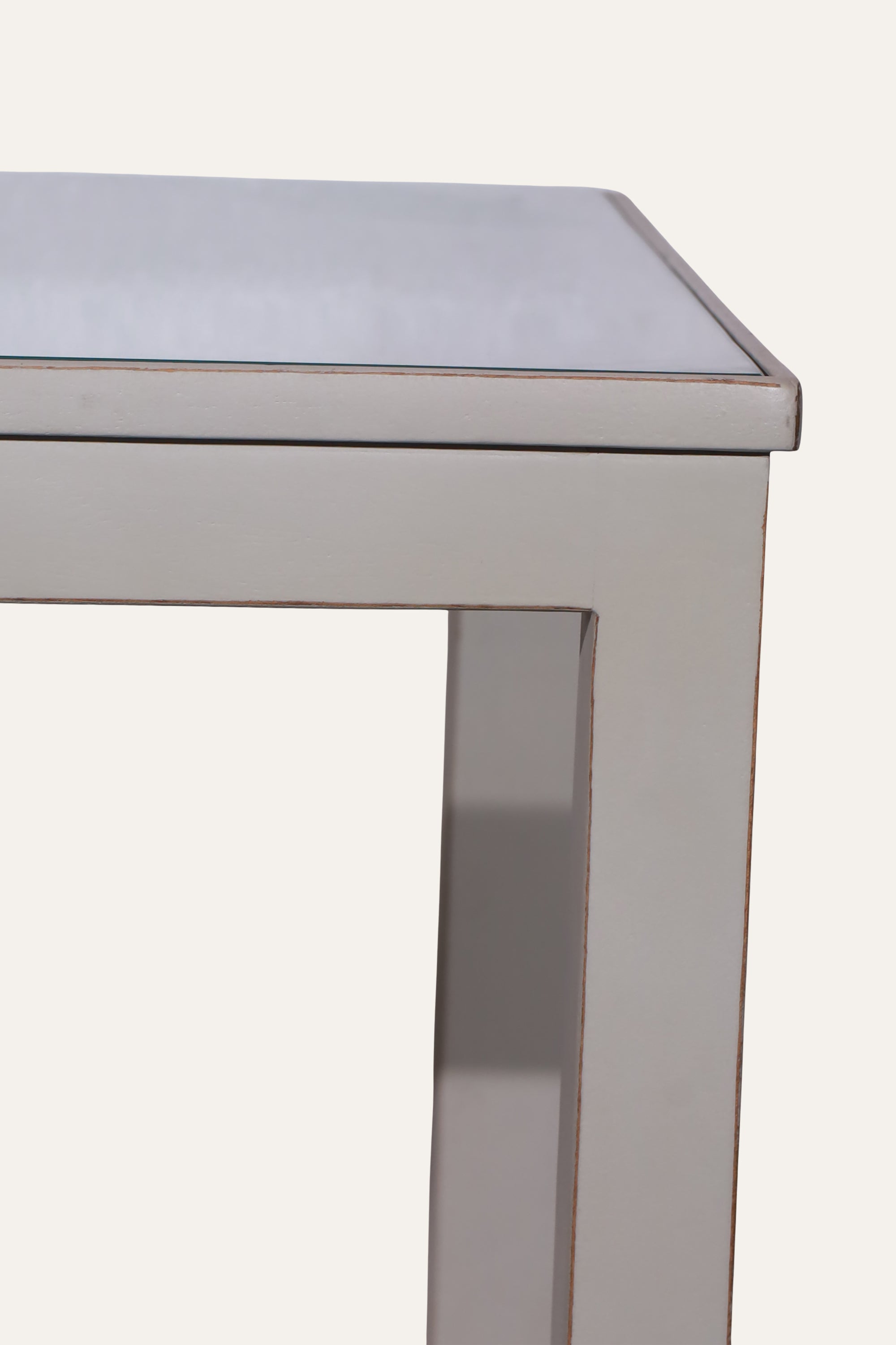 Light Taupe Wooden Side Table with Glass Top & Slatted Lower Shelf
