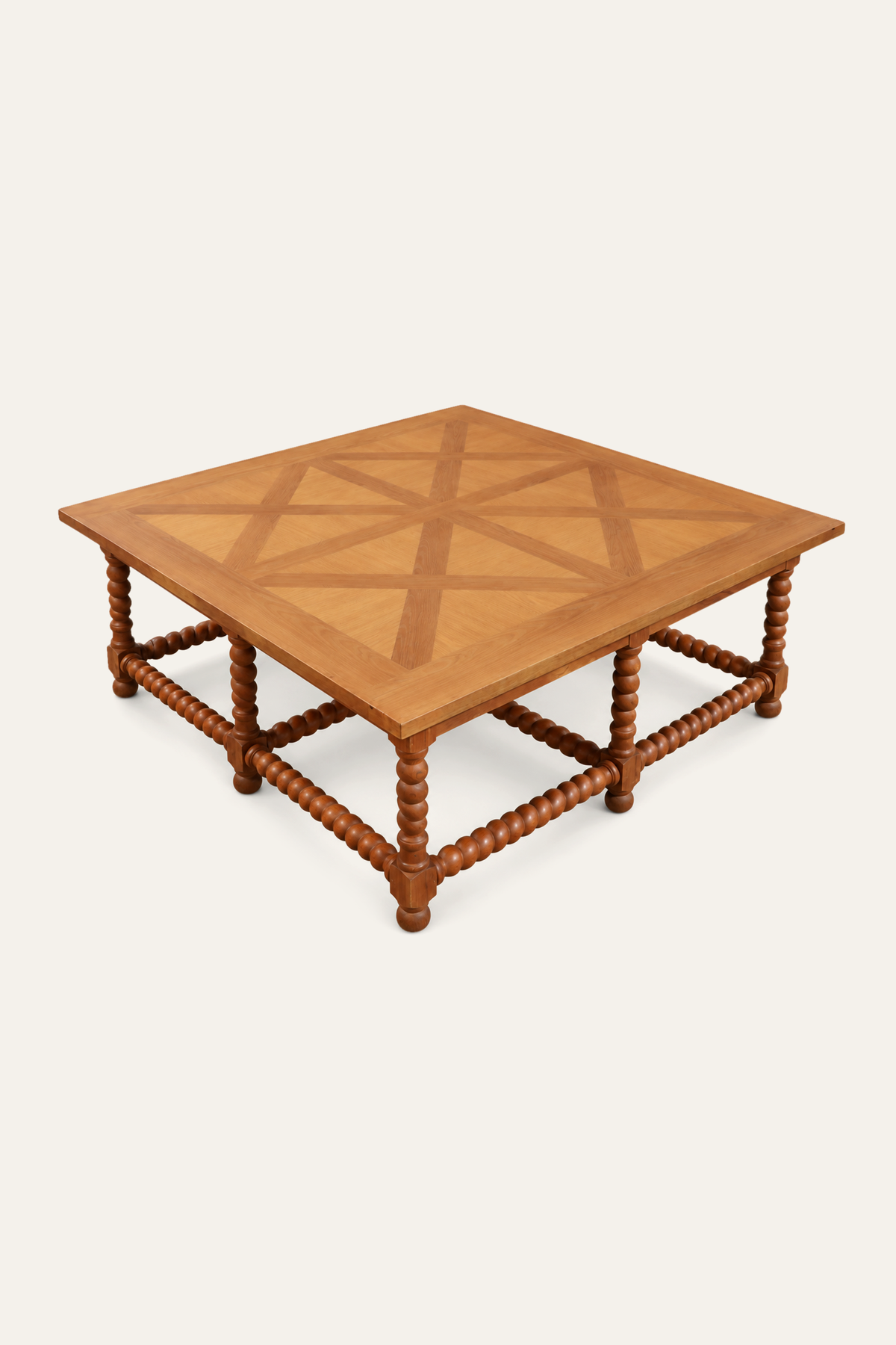 Geometric Wood Coffee Table with Bobbin Frame