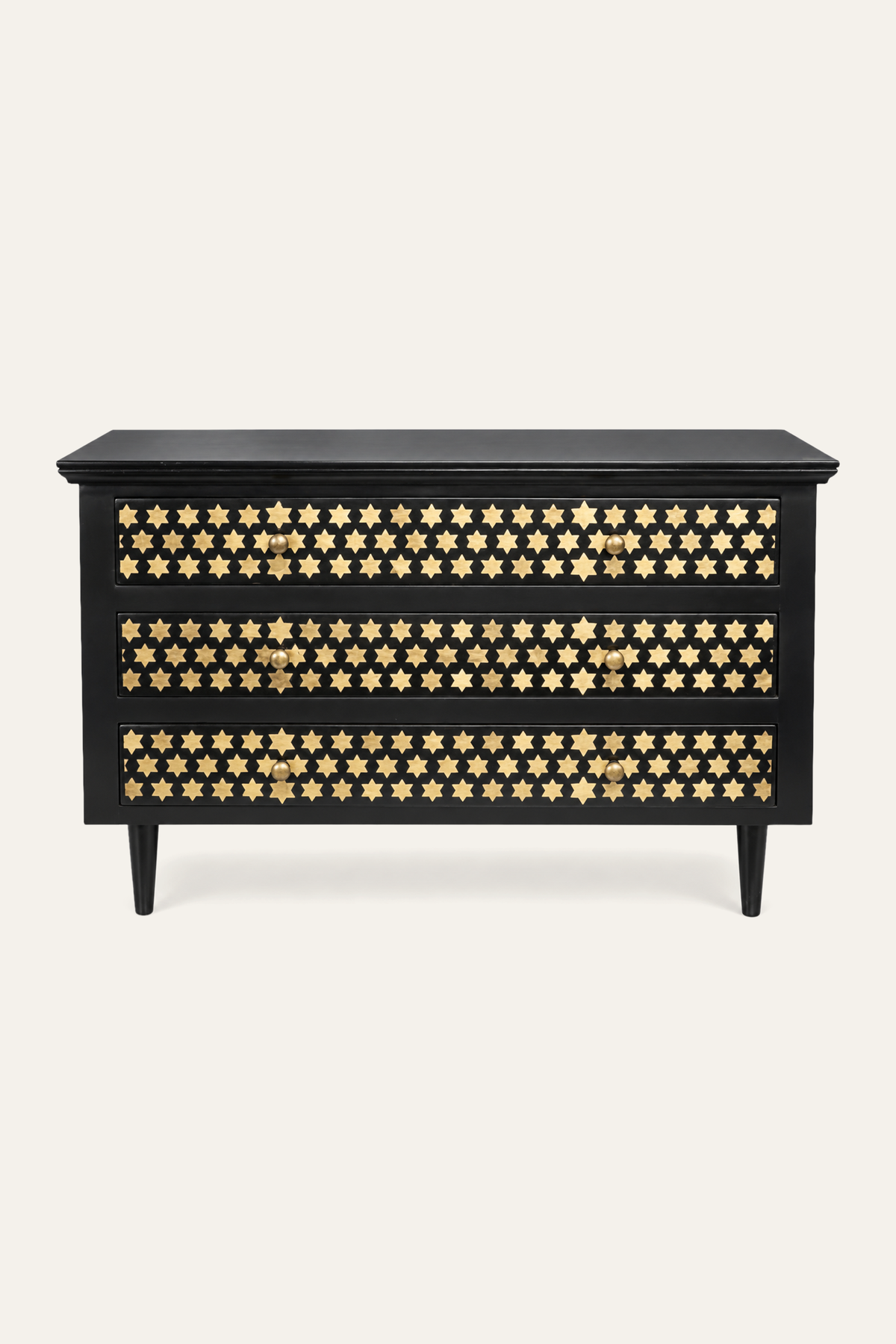Black & Gold Star Patterned Chest of Drawers for Home & Office Spaces